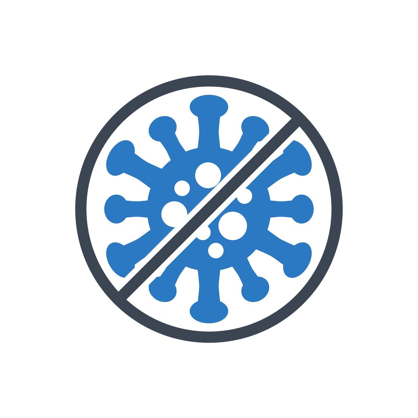Anti Coronavirus related vector glyph icon. Virus COVID 19 in prohibition sign. Isolated on white background. Editable vector illustration