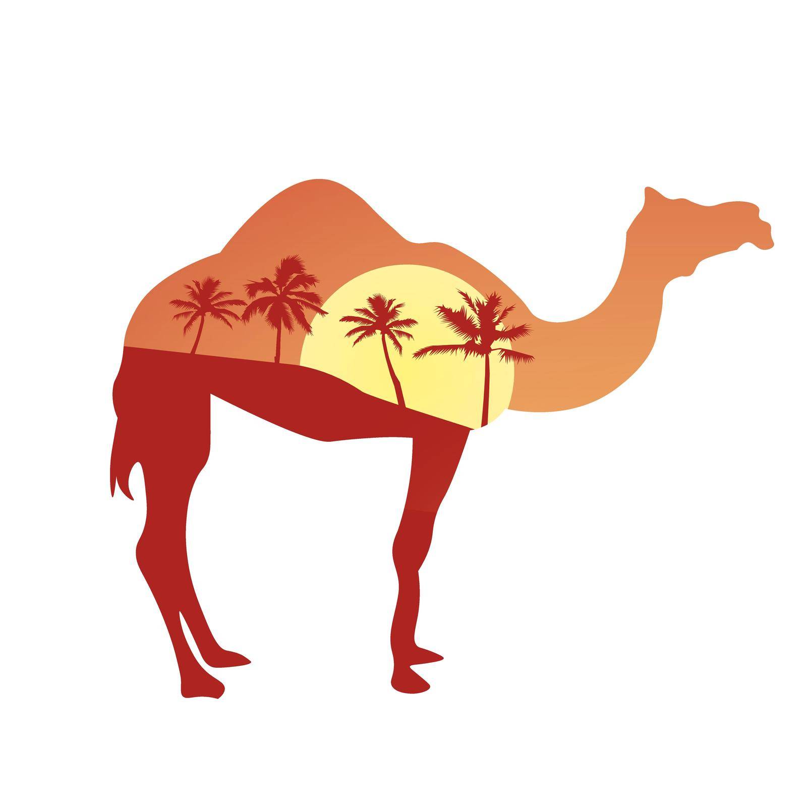 Visual drawing isolated camel of silhouettes camelanimal wildlife in the desert with nature and sunset background for vector illustration,travel concept