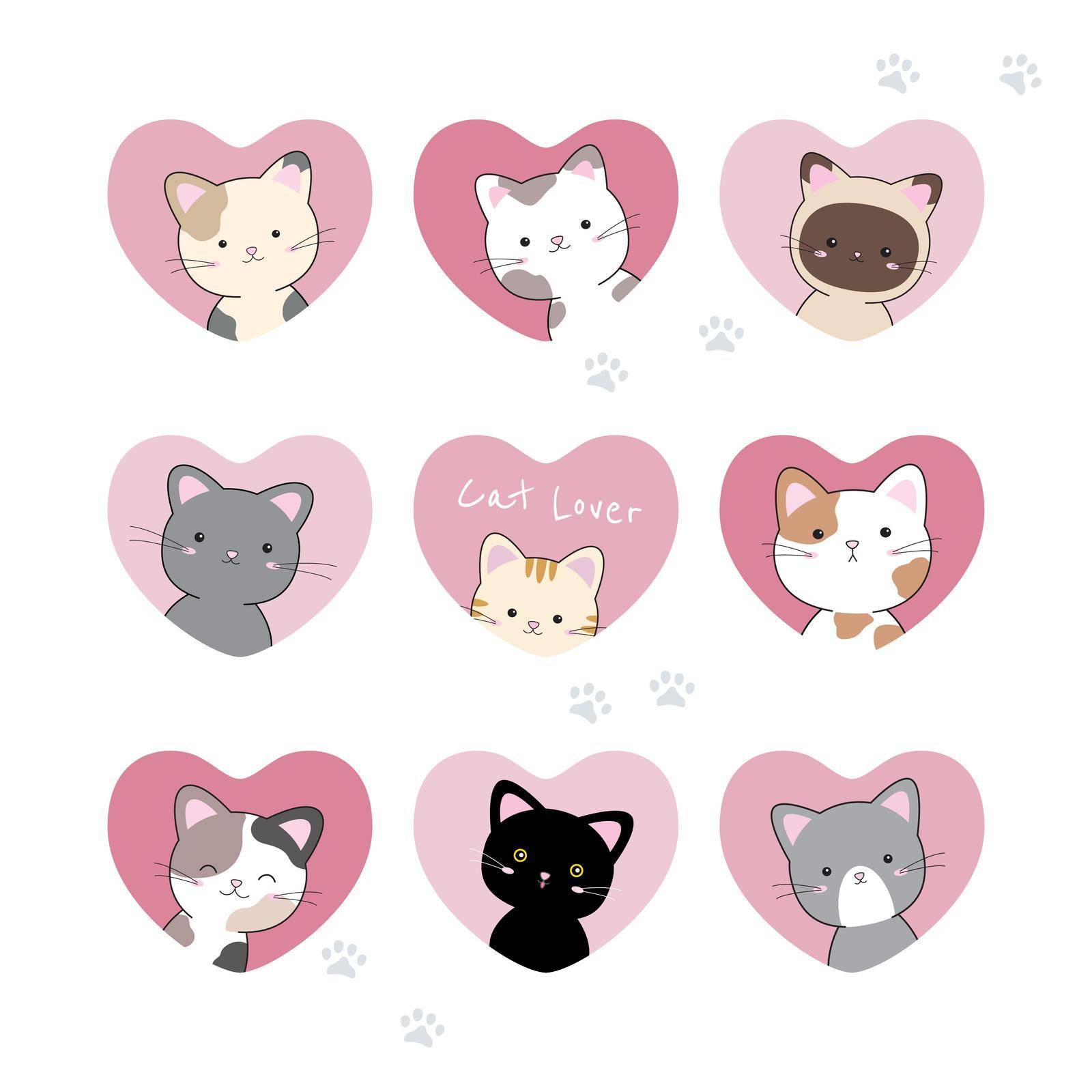 Cat in heart on white background Valentine's day vector illustration by Myimagine