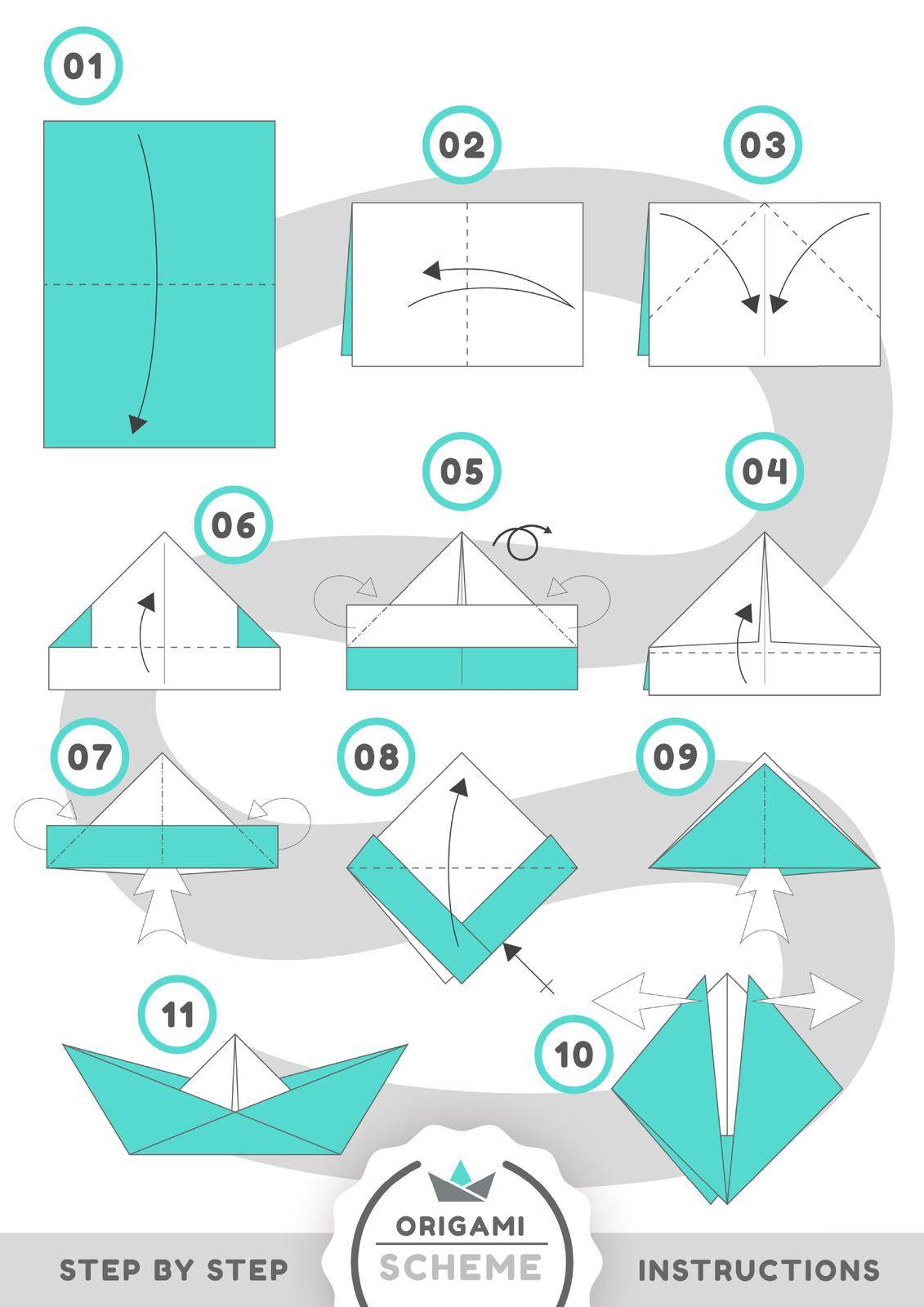 Boat ship origami scheme tutorial moving model by rwgusev
