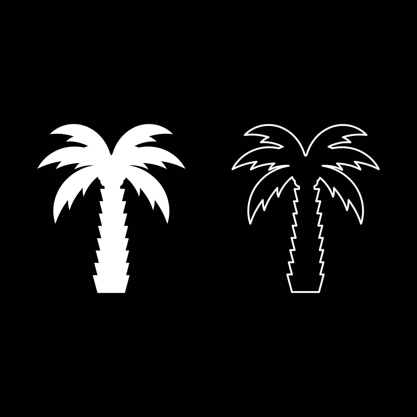 Palm tree tropical coconut set icon white color vector illustration image solid fill outline contour line thin flat style by serhii435