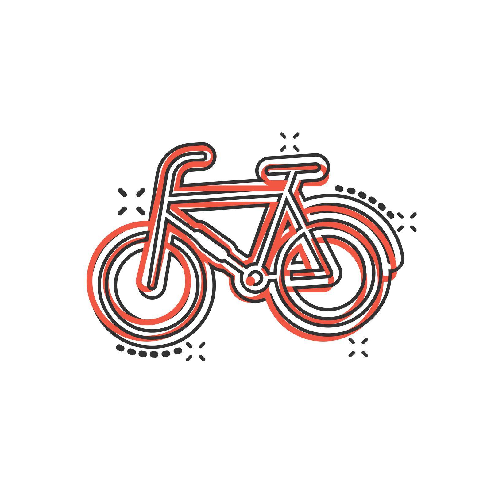 Bicycle icon in comic style. Bike exercise cartoon vector illustration on white isolated background. Fitness exercise splash effect sign business concept. by LysenkoA