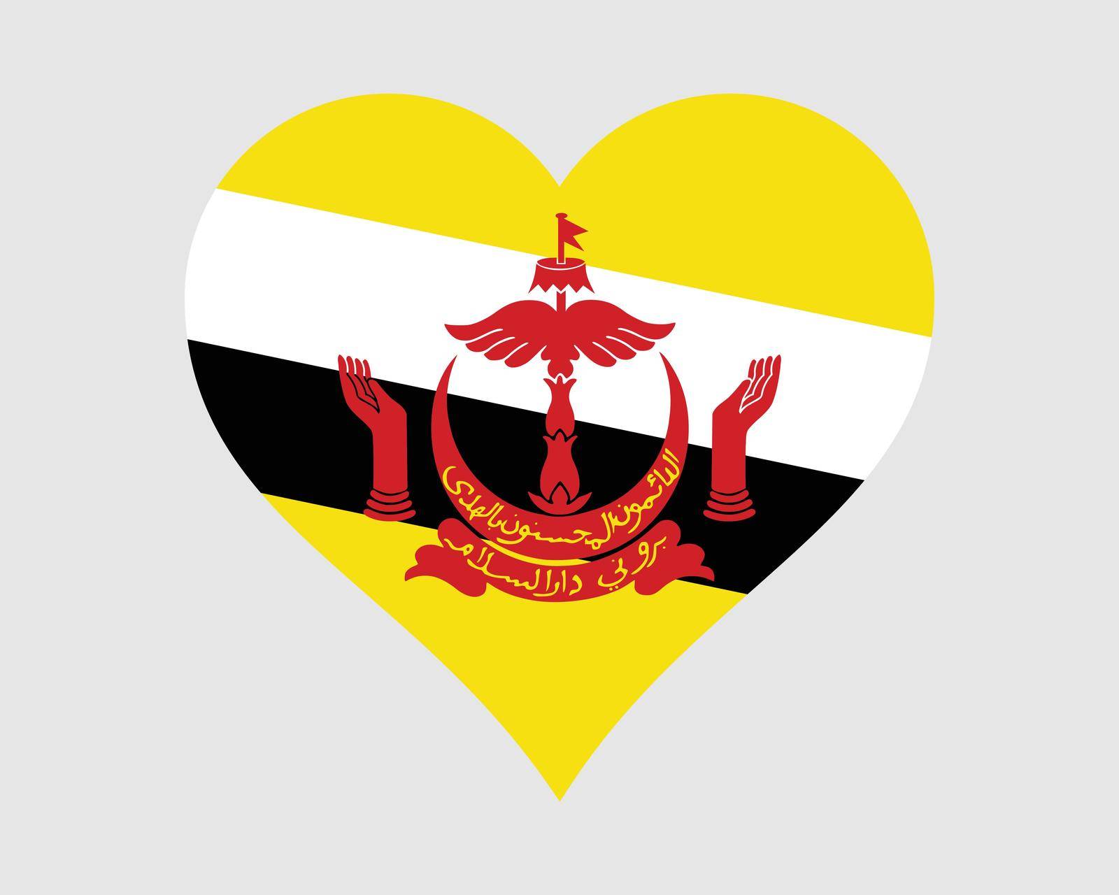 Brunei Heart Flag. Bruneian Love Shape Country Nation National Flag. Brunei Darussalam Banner Icon Sign Symbol. EPS Vector Illustration.