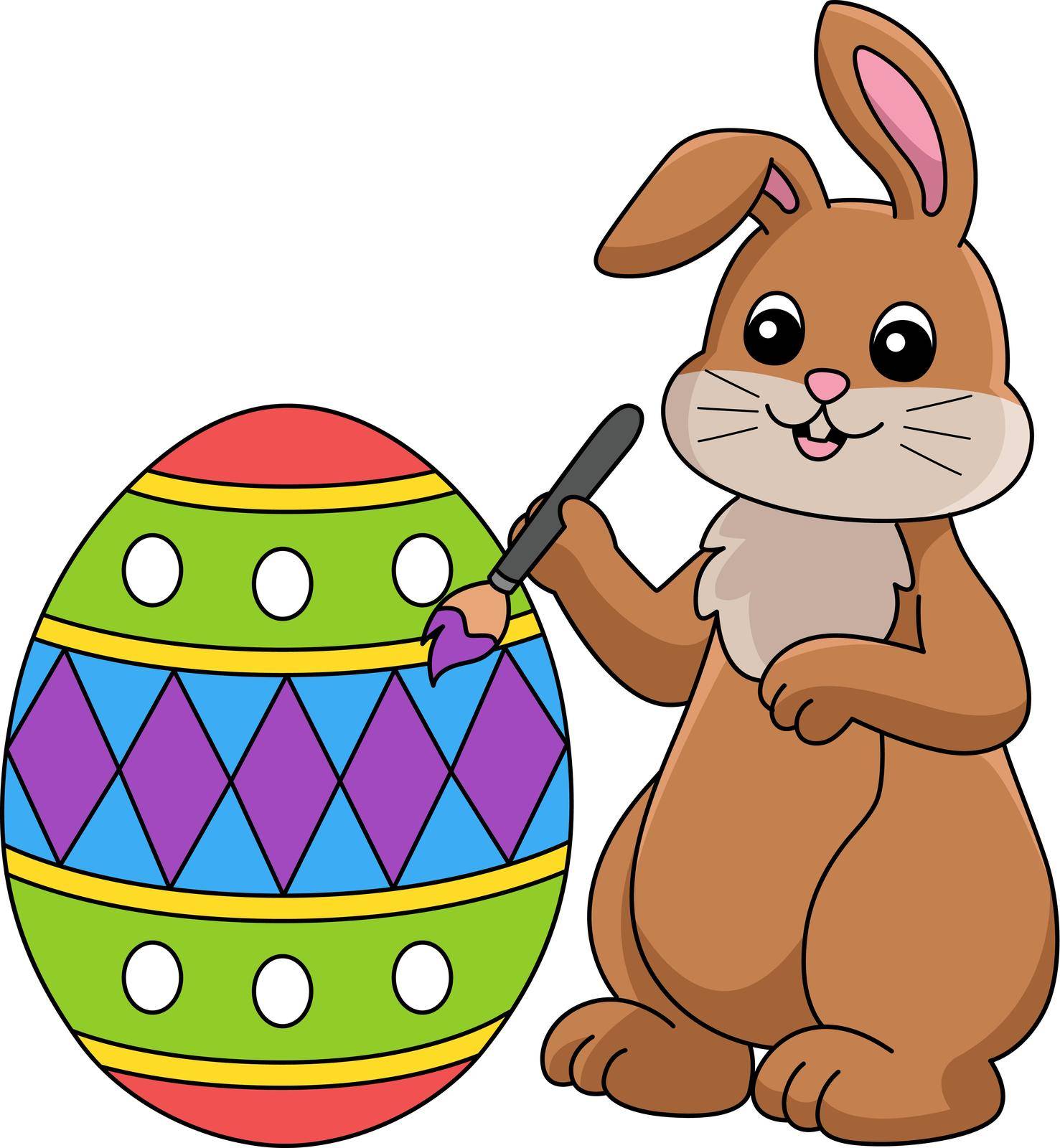 This cartoon clipart shows a rabbit painting easter egg illustration.