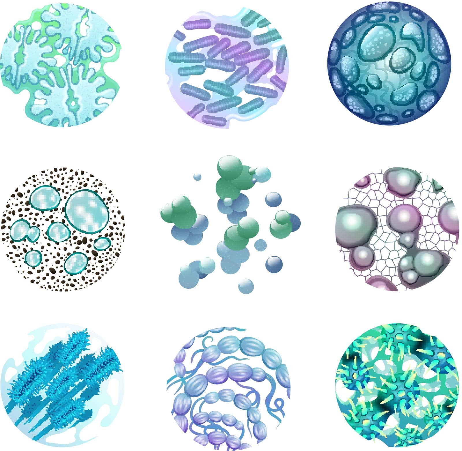 Bacteria round icons set with microbes and viruses realistic isolated vector illustration 