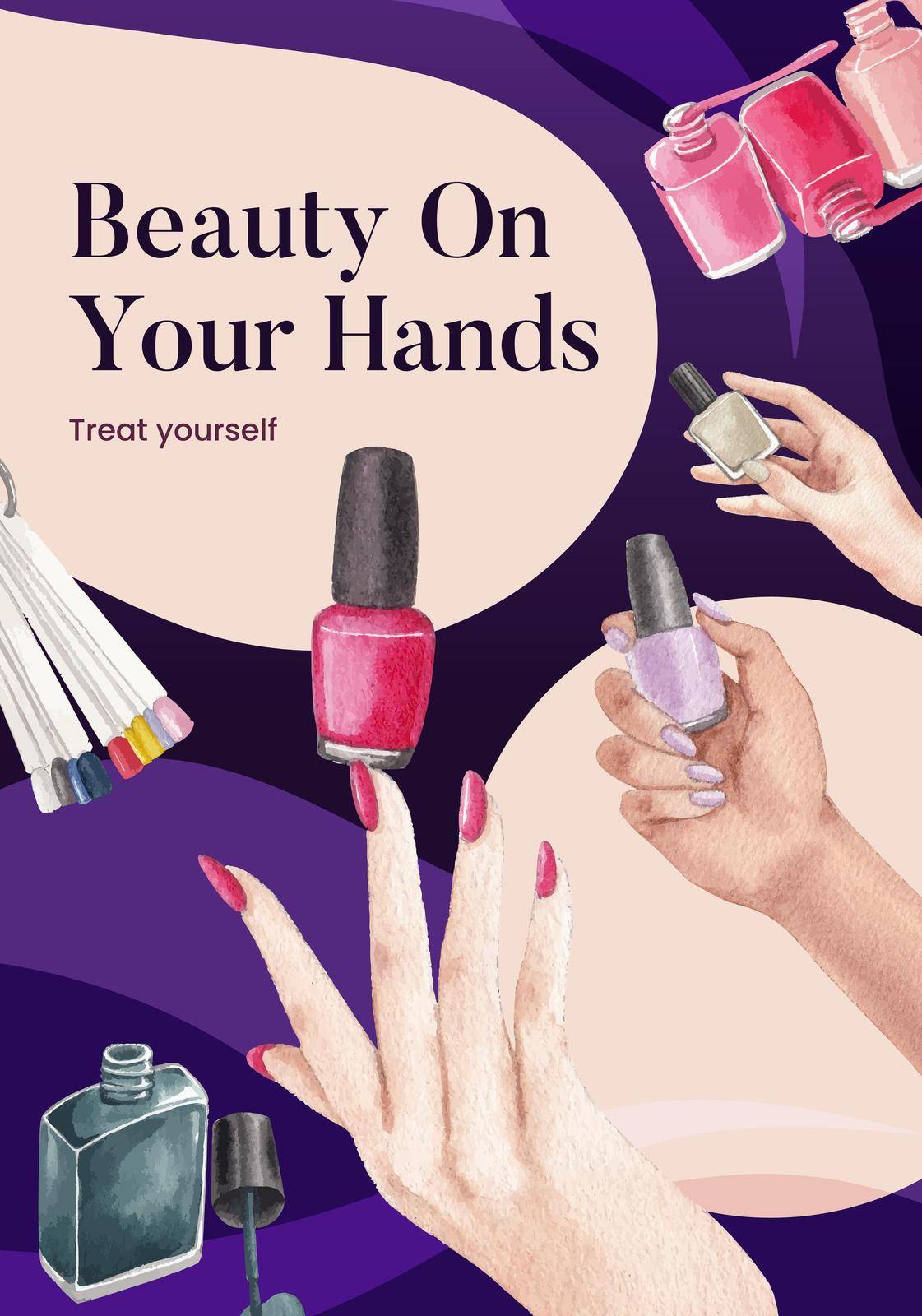Poster template with nail salon concept,watercolor style by Photographeeasia