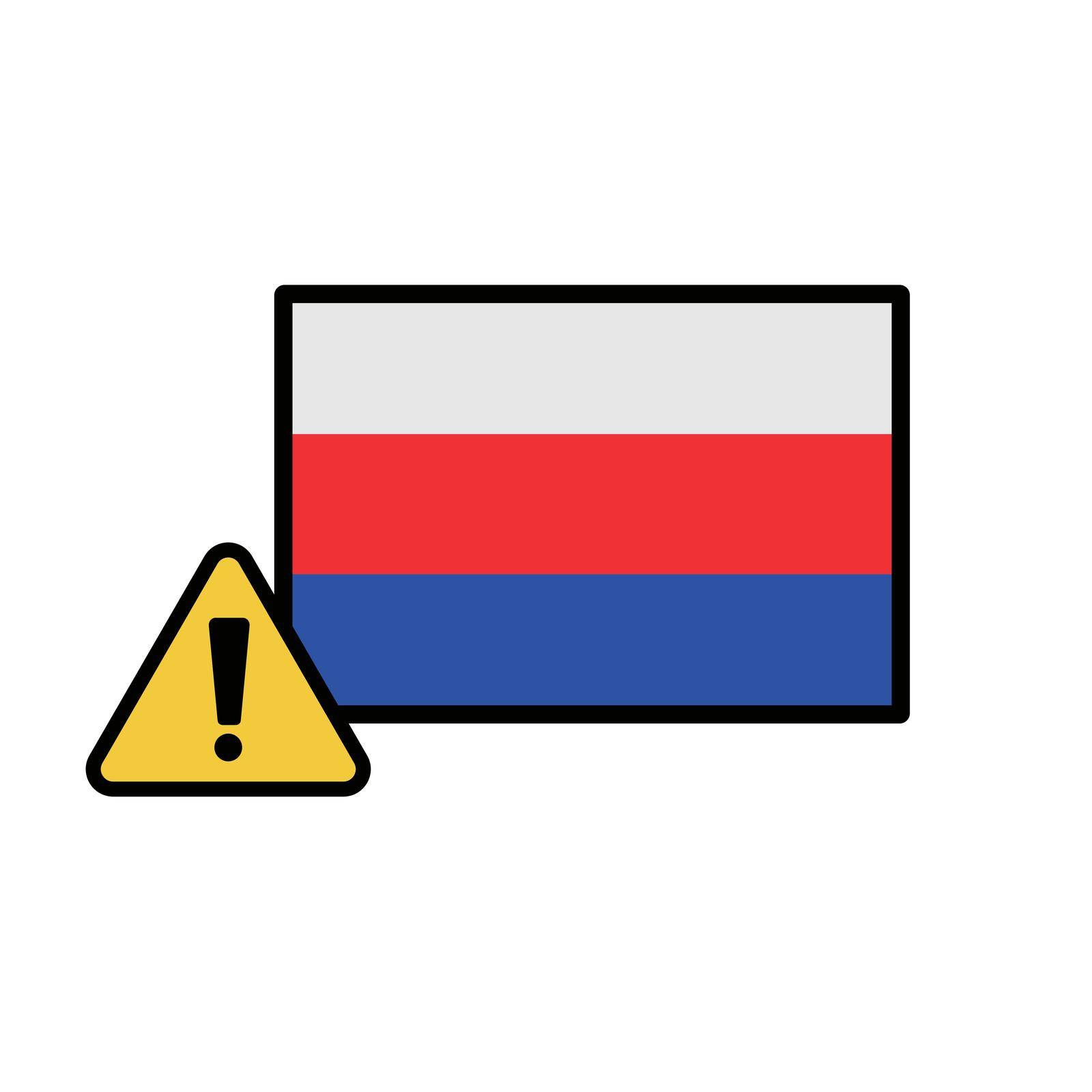 Russia and caution sign. Crisis in Russia. Editable vector.