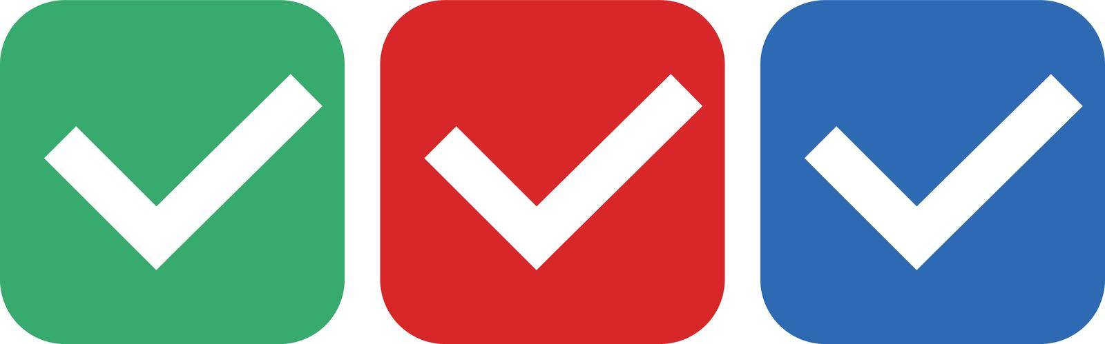 Set of green, red, and blue check mark icons. Vectors to represent permission and confirmation. by illust_monster