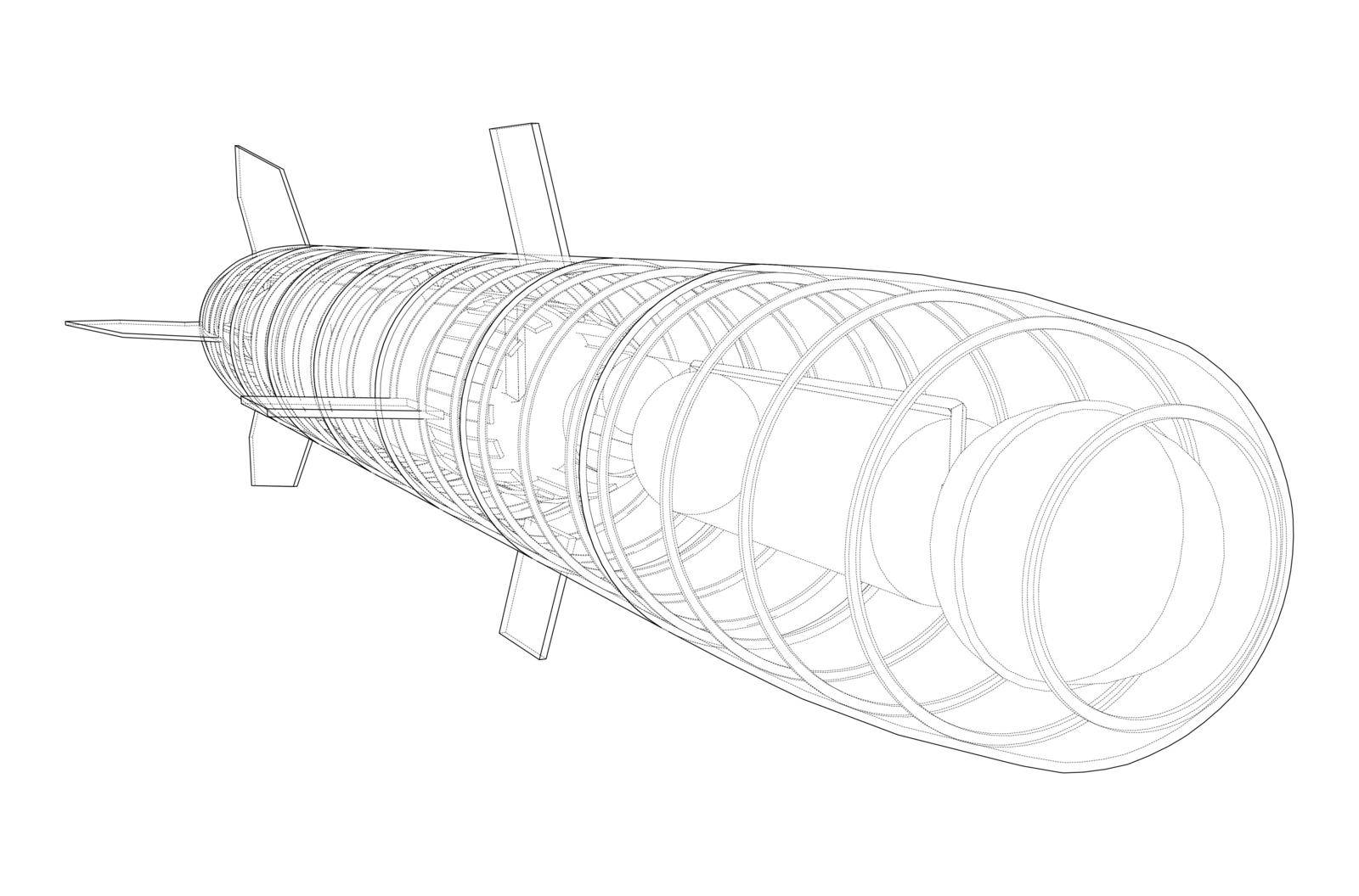 Military missile army rocket. Military concept. Vector rendering of 3d. Wire-frame style. The layers of visible and invisible lines are separated