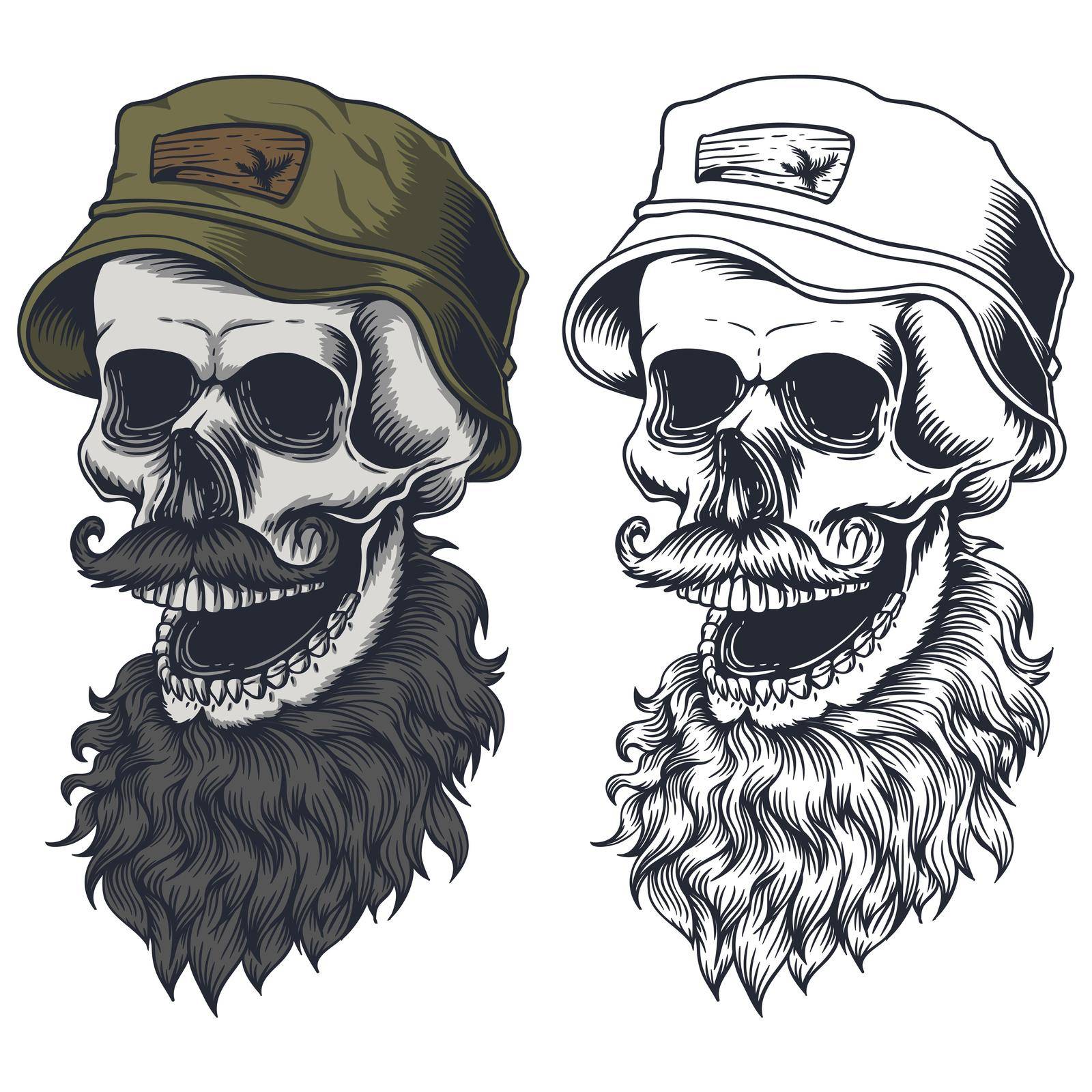 Skull beard mustache wear hat vector illustration by andypp