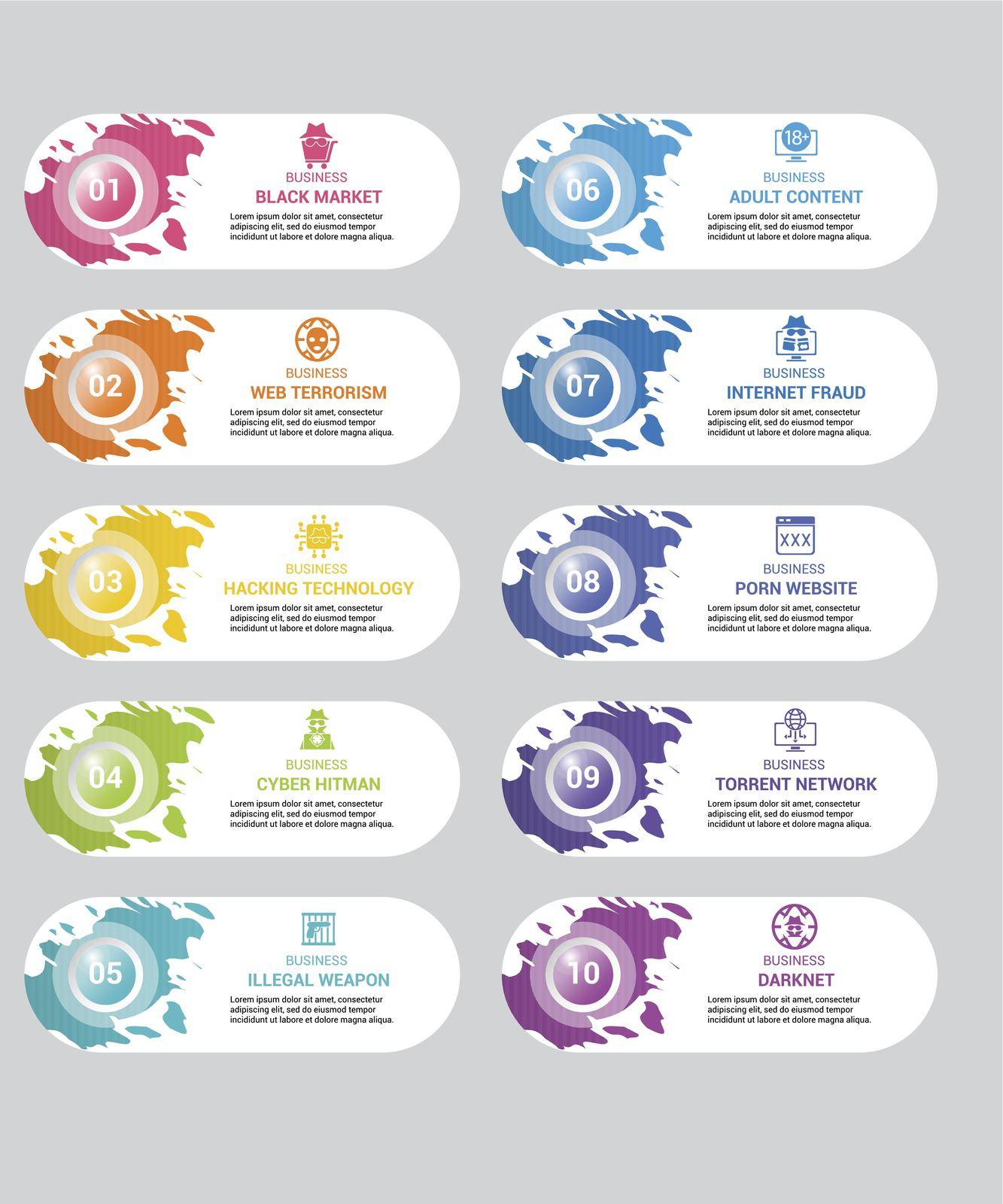 Infographic Banned Internet icons vector illustration. 10 colored steps info template with editable text