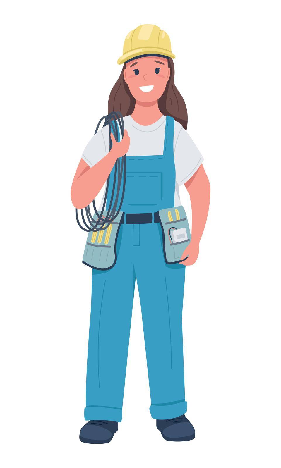 Female utility worker semi flat color vector character. Standing figure. Full body person on white. Gender equality in workplace simple cartoon style illustration for web graphic design and animation