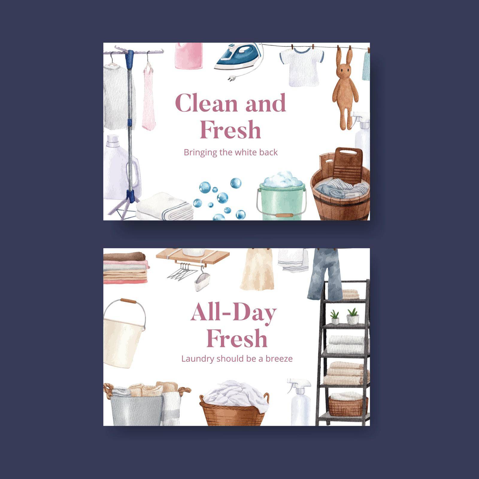 Facebook template with laundry day concept,watercolor style