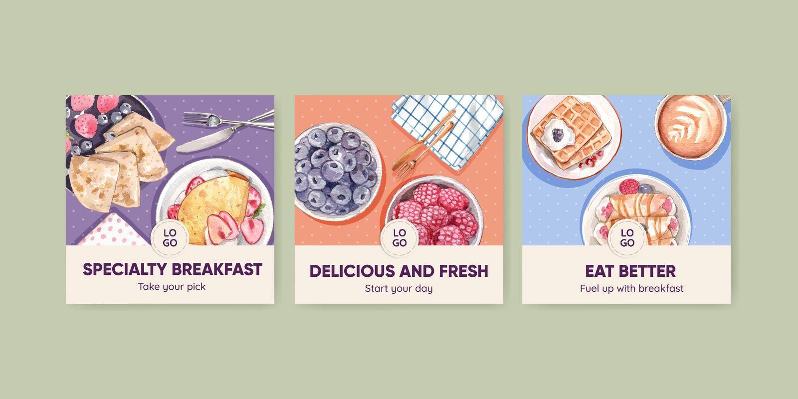 Banner template with specialty breakfast concept,watercolor style