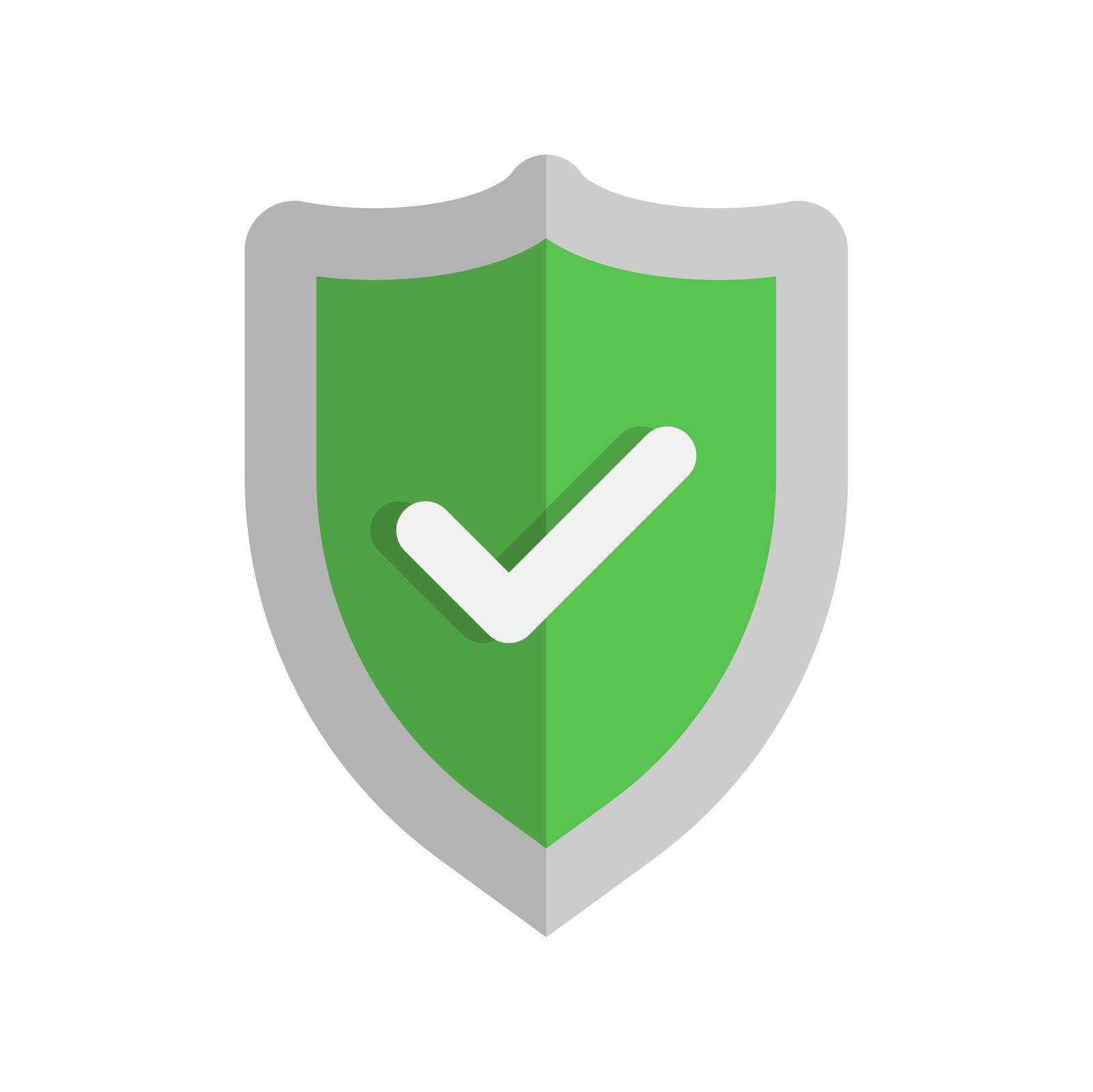 Green approval shield vector icon on white background