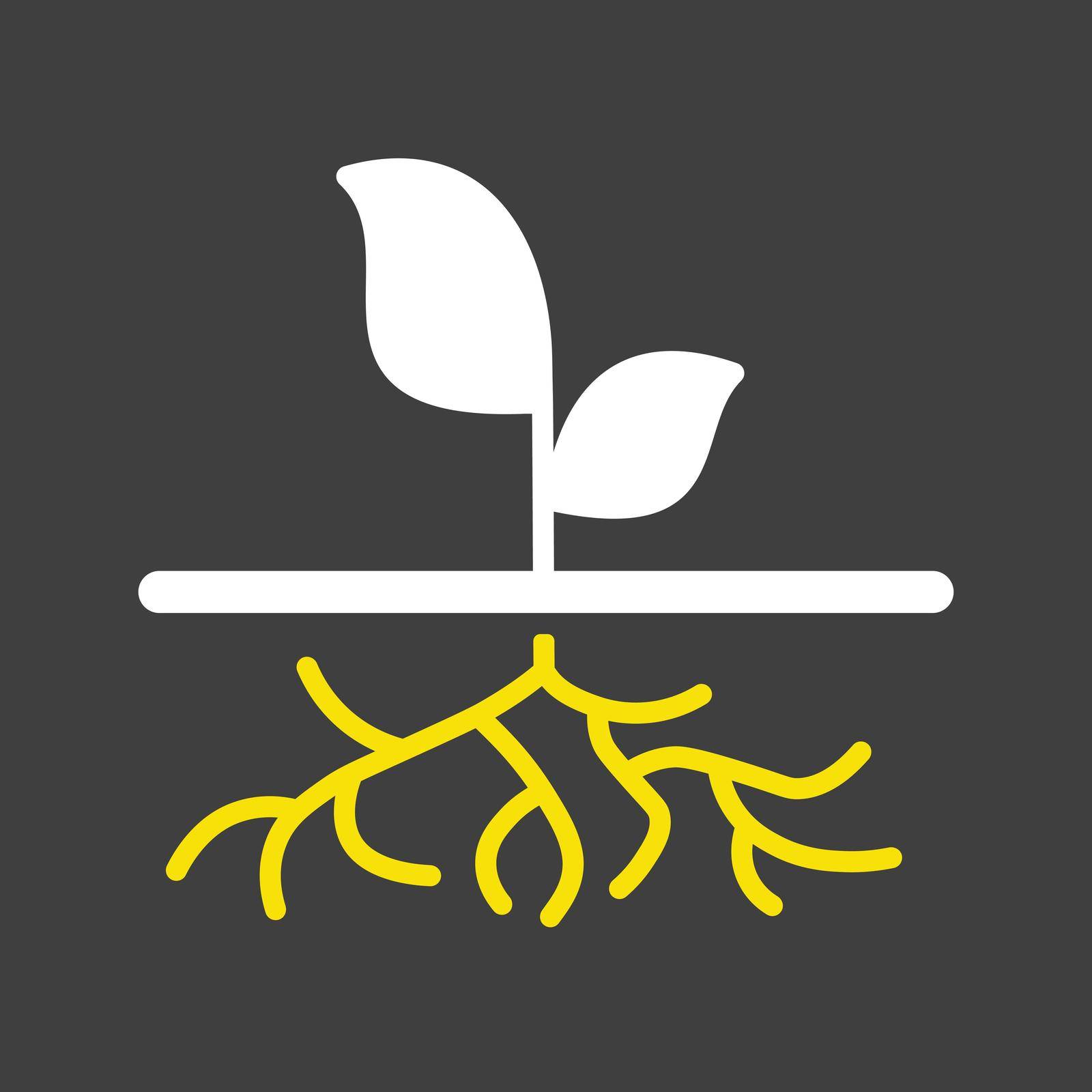 Young green plant with strong roots visible isolated vector glyph icon. Graph symbol for agriculture, garden and plants web site and apps design, logo, app, UI
