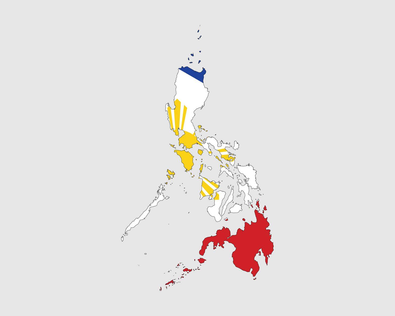 Philippines Flag Map. Map of the Republic of the Philippines with the Filipino country banner. Vector Illustration.