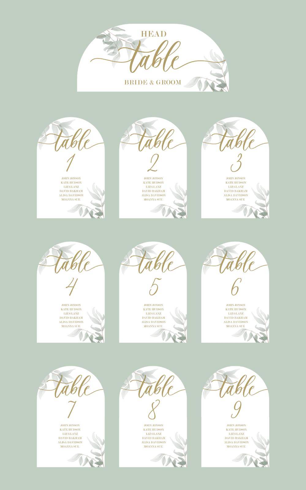 Wedding set of calligraphy guest seating card, template with number and elegant calligraphy. by ku4erashka