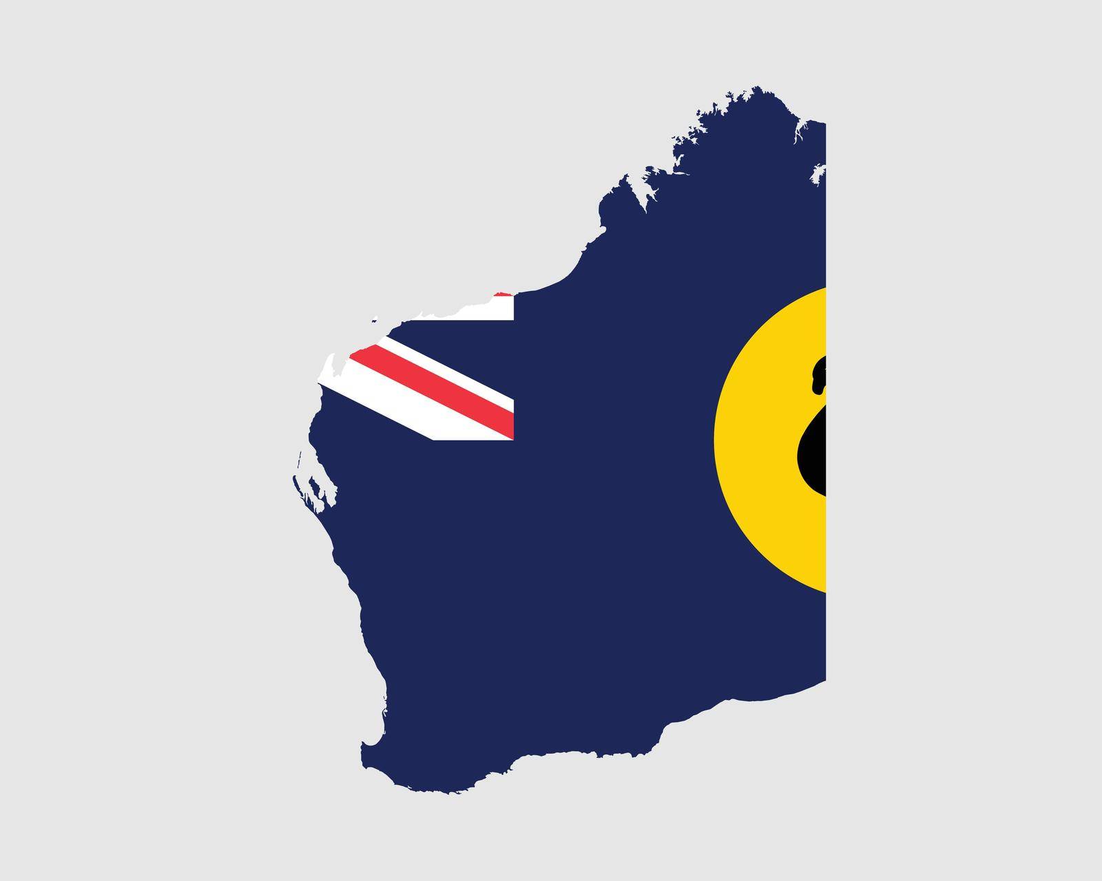 Western Australia Map Flag. Map of WA, Australia with the state flag. Australian State. Vector illustration Banner.