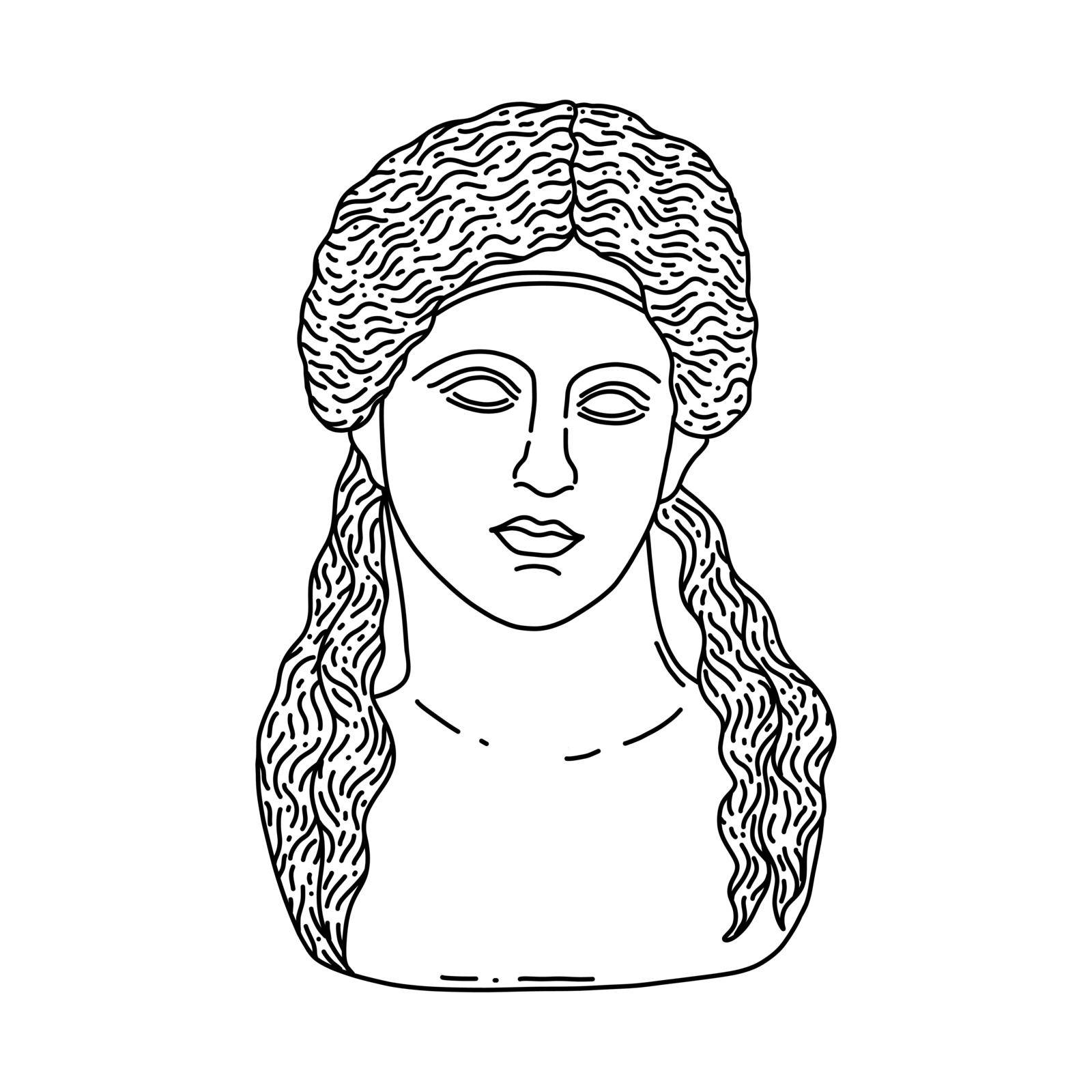 Greek god Dionis in doodle style on white background.