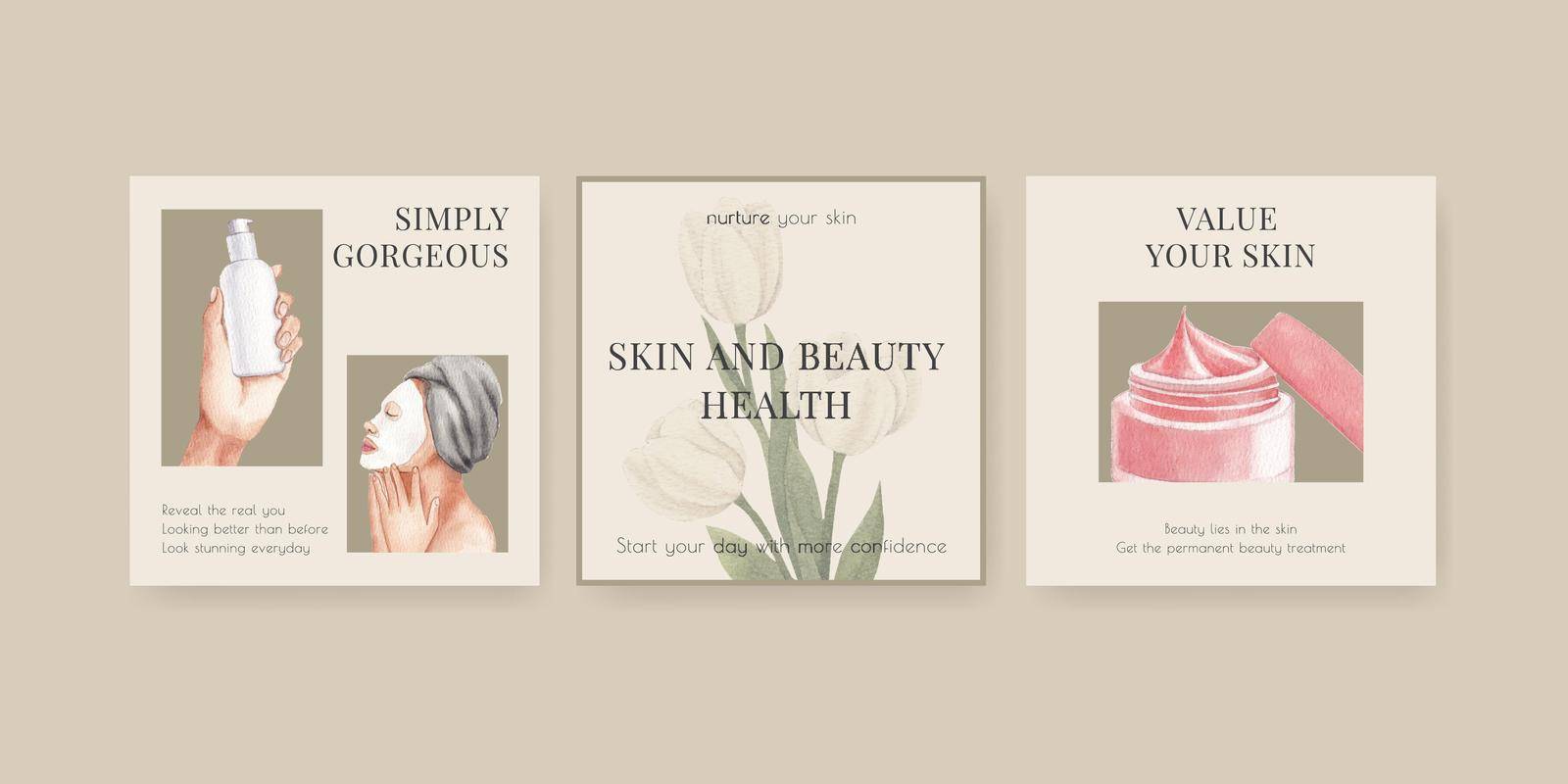Banner template with skin care beauty concept,watercolor style by Photographeeasia