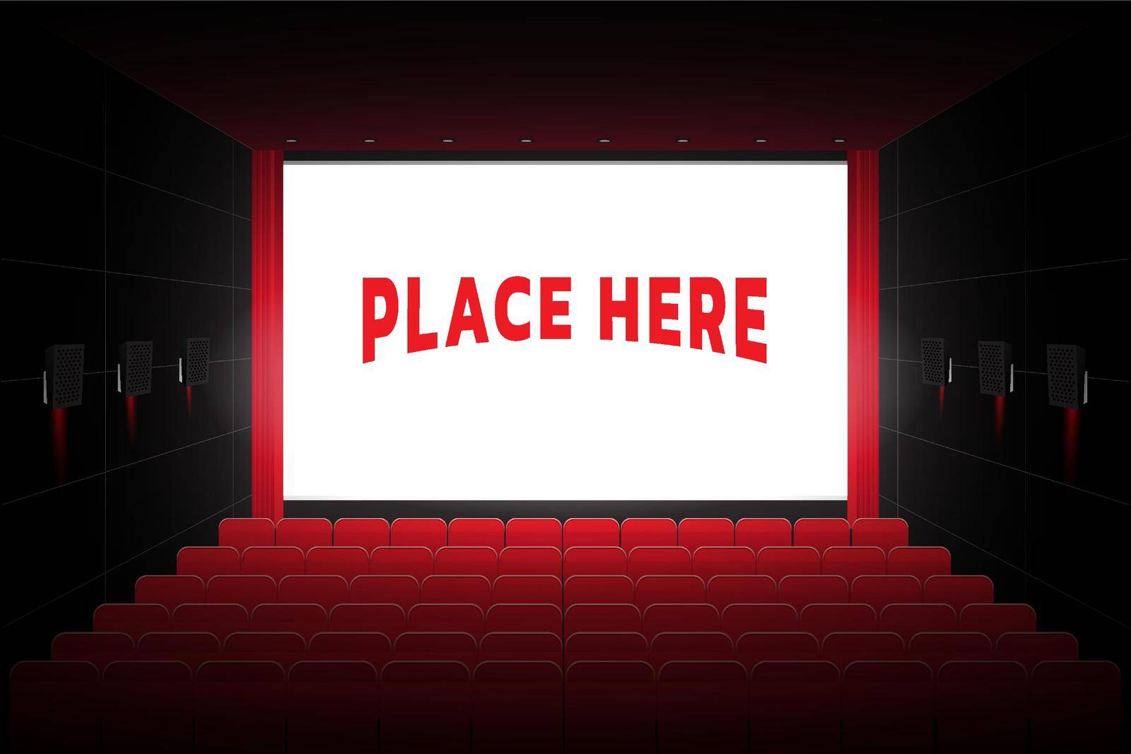 cinema theater hall graphic vector illustration with nobody and empty seats can place arts on screen