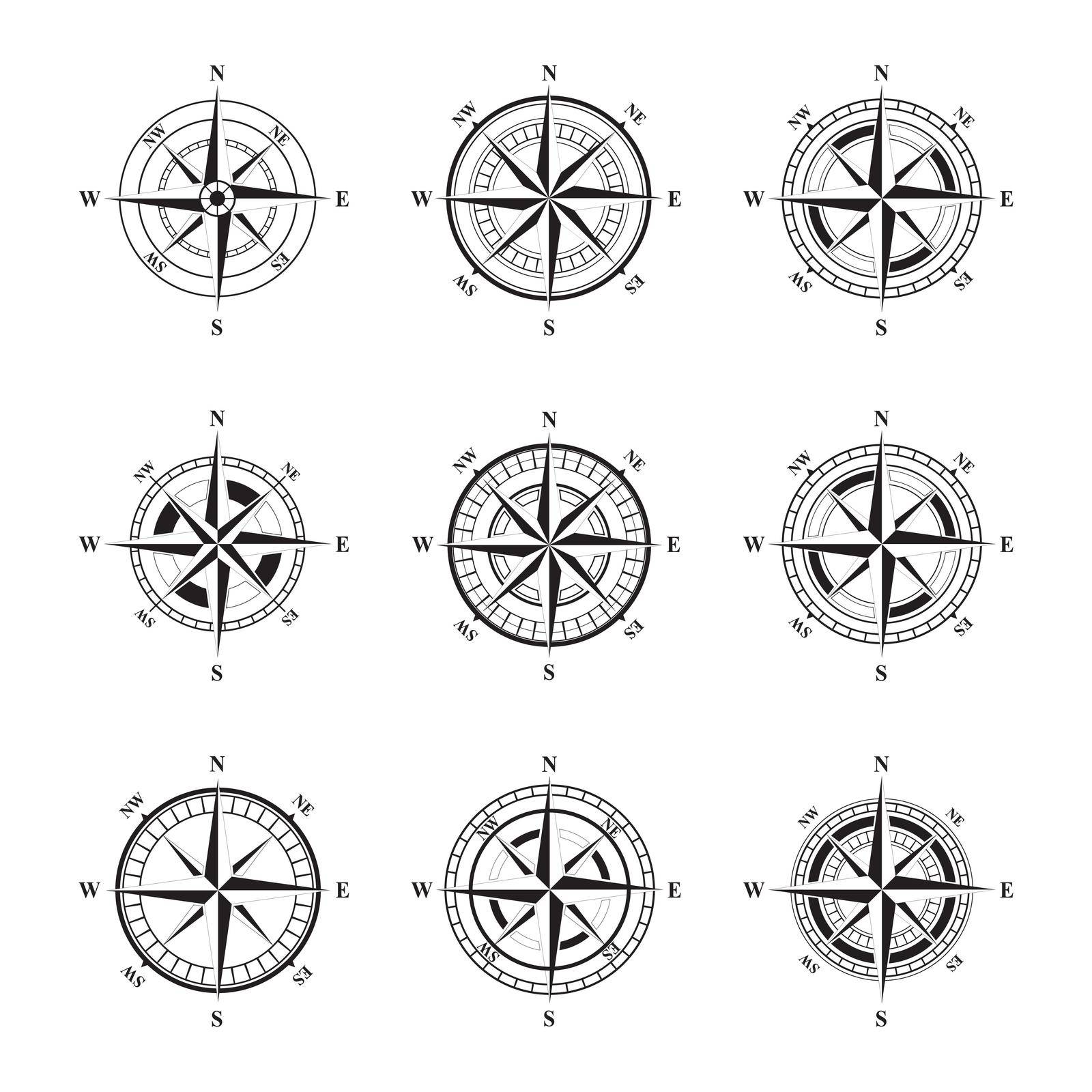 Vector - Compass signs and symbols by ichadsgn