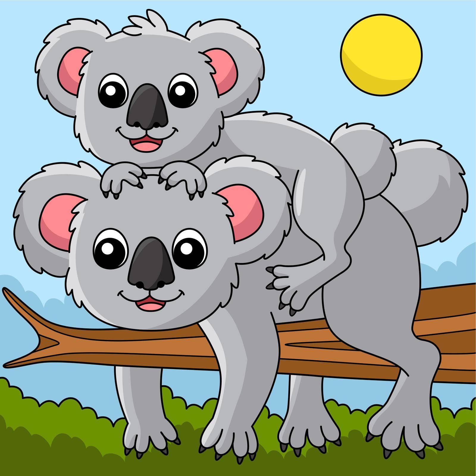 This cartoon illustration shows a koala with a baby illustration.