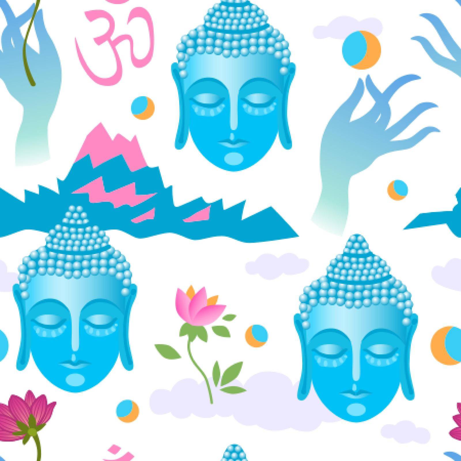 Buddha vector seamless pattern. Boho style print for yoga stuff. by steshnikova