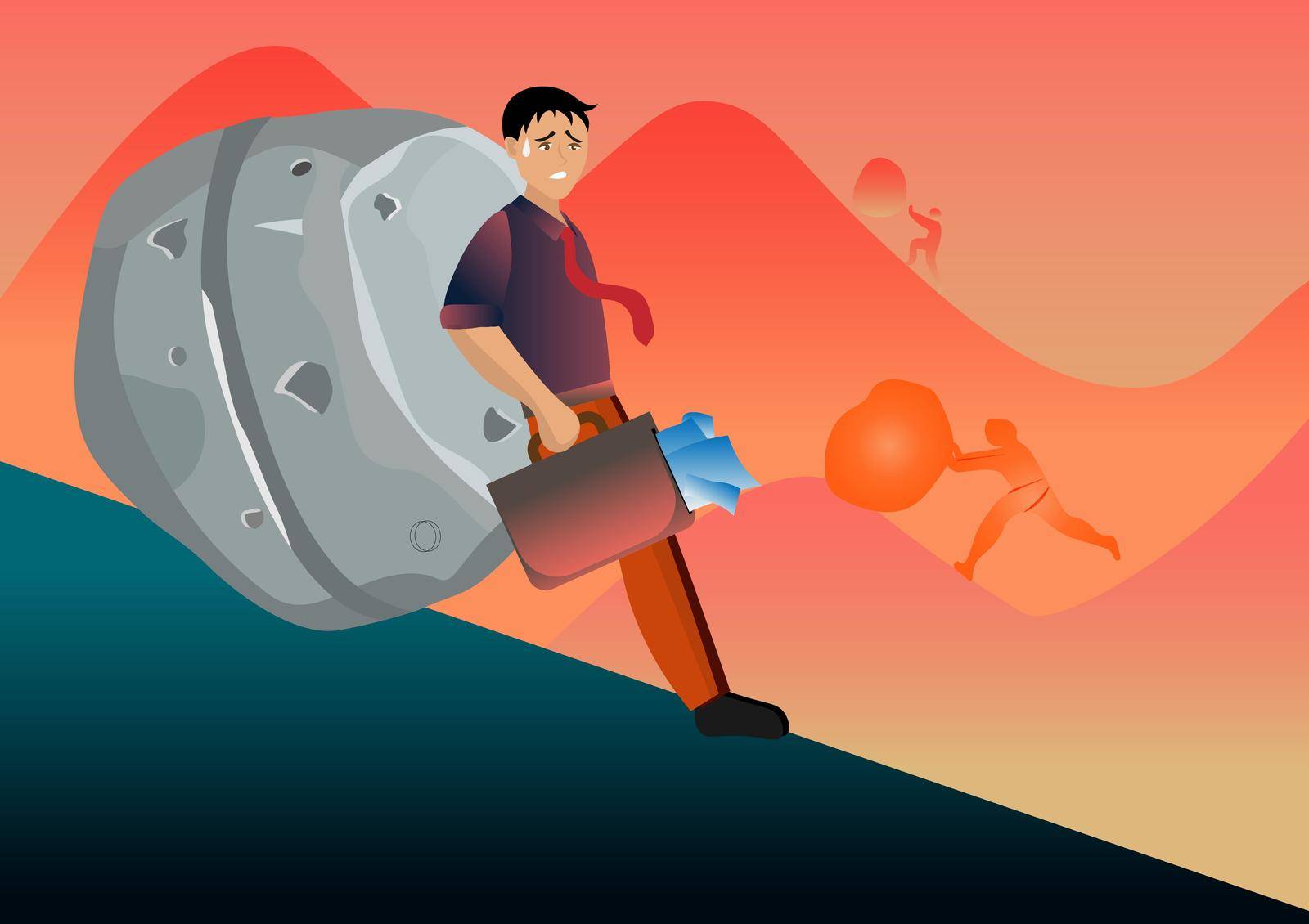 Businessman stopping a giant rolling rock. Concept business vector illustration. by chanwitya28