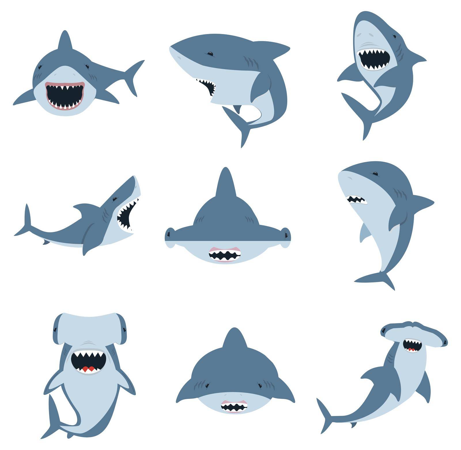 White shark and Hammer head shark set by focus_bell
