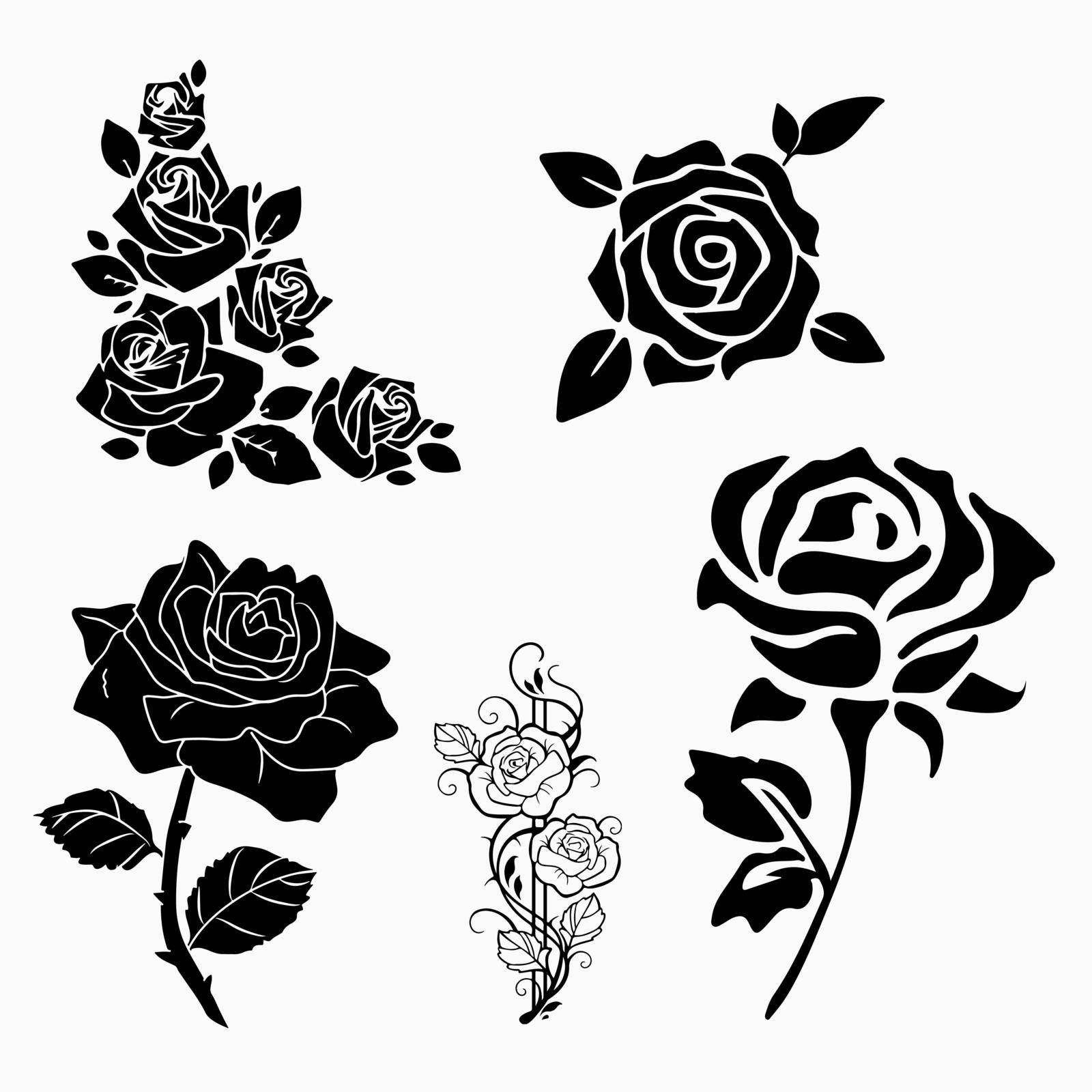 Solid icons for rose flower and shadow,vector illustrations