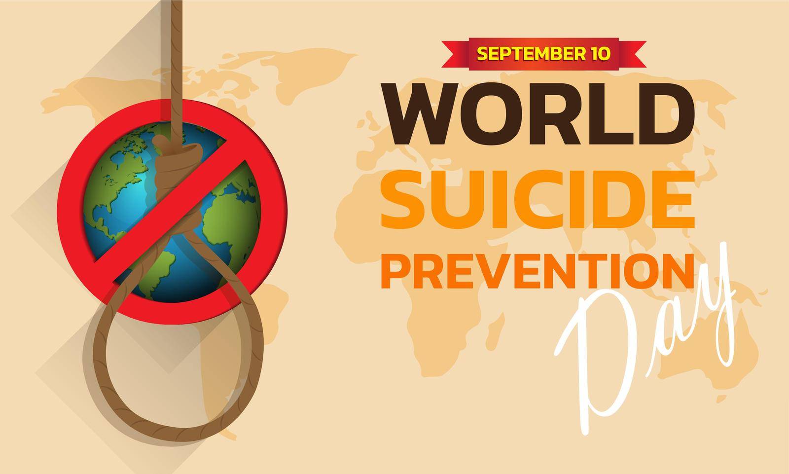 World Suicide Prevention Day concept with awareness ribbon. Design for poster, greeting card, banner, and background.