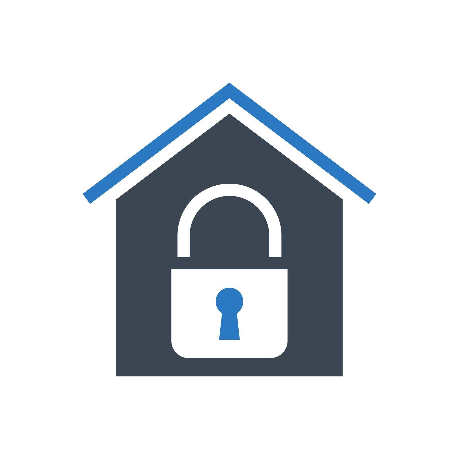 Quarantine related vector glyph icon. Simple house icon with lock inside. Quarantine sign. Isolated on white background. Editable vector illustration
