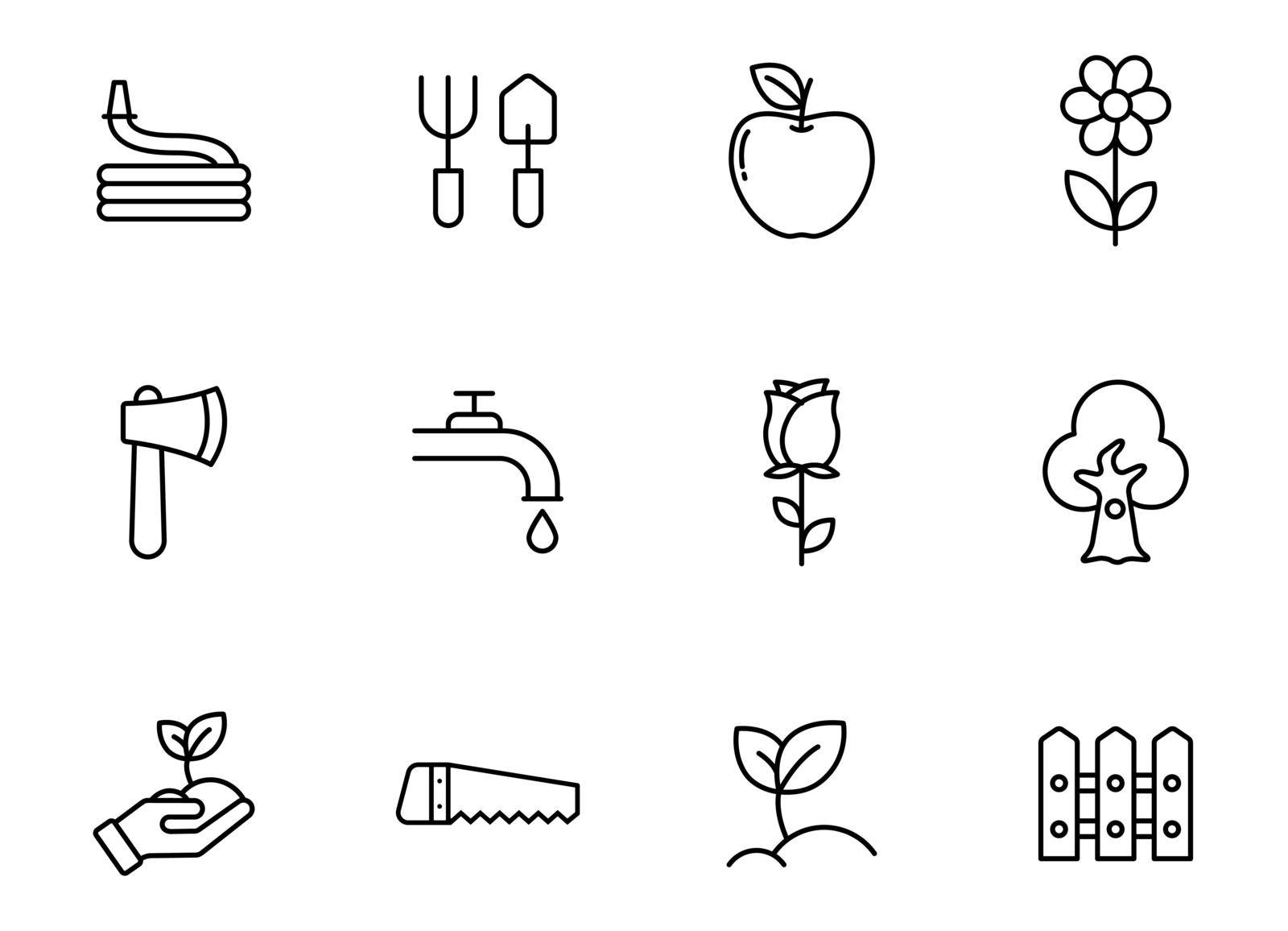 garden outline vector icons