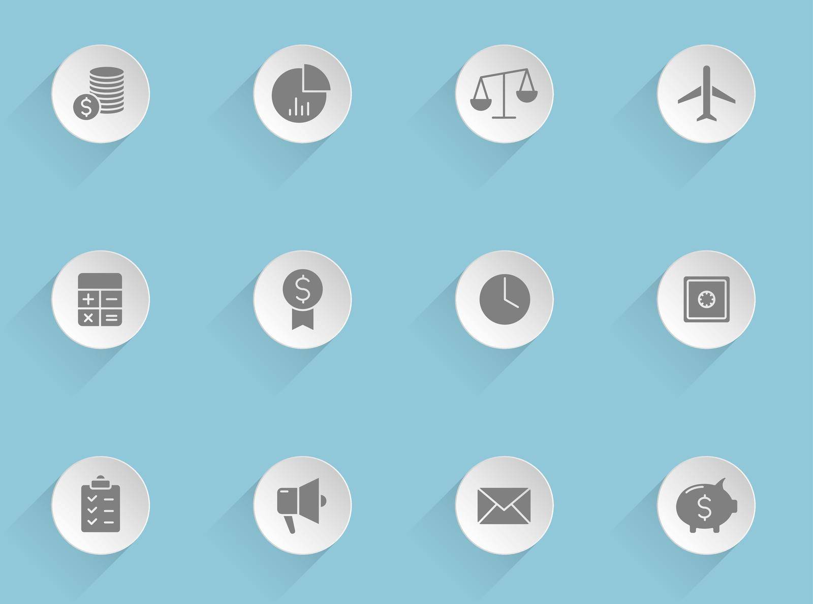 business vector icons on round paper circles