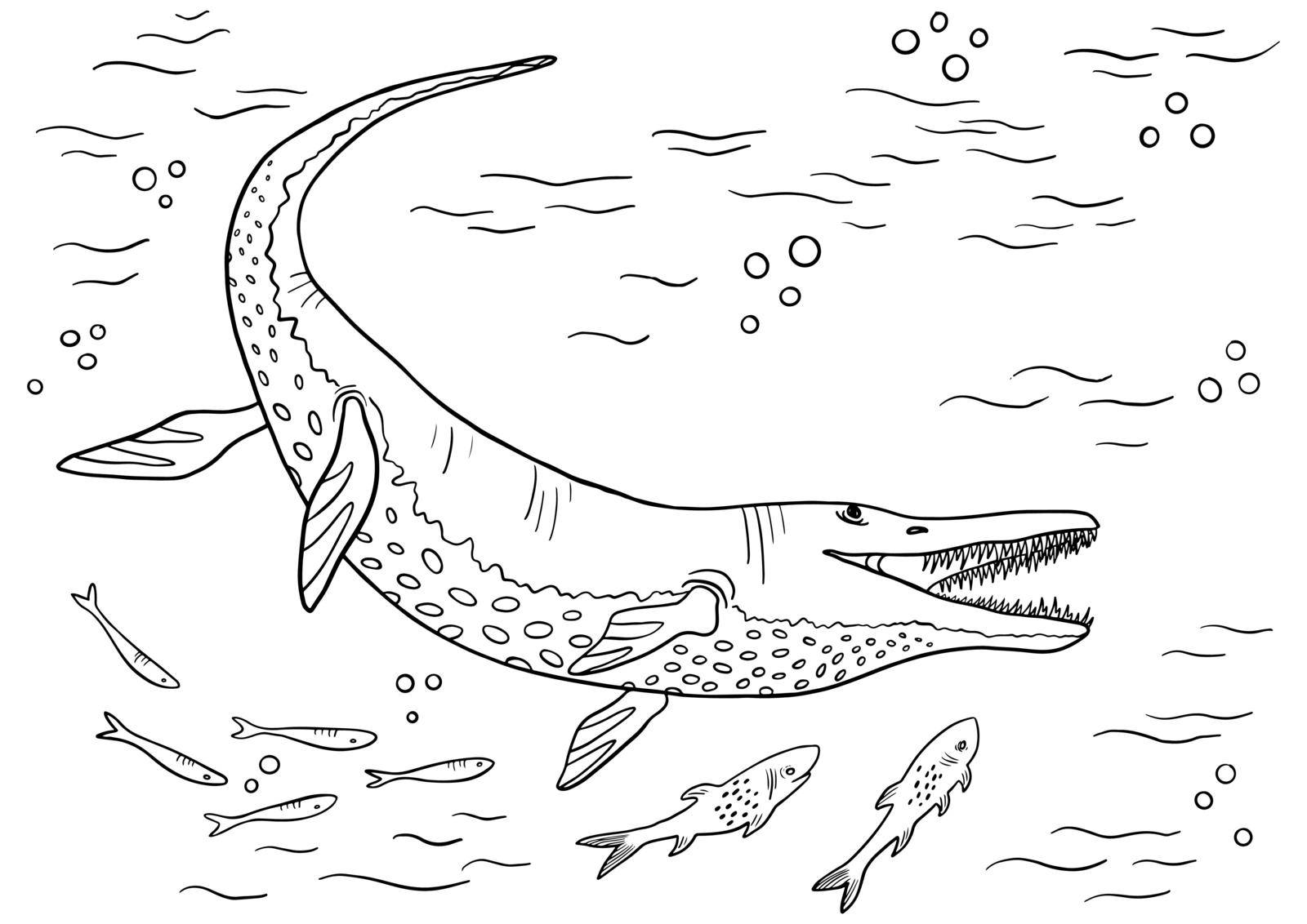 Dinosaur Coloring Page for Education and Fun. Black and White Prehistoric Illustration. by iliris