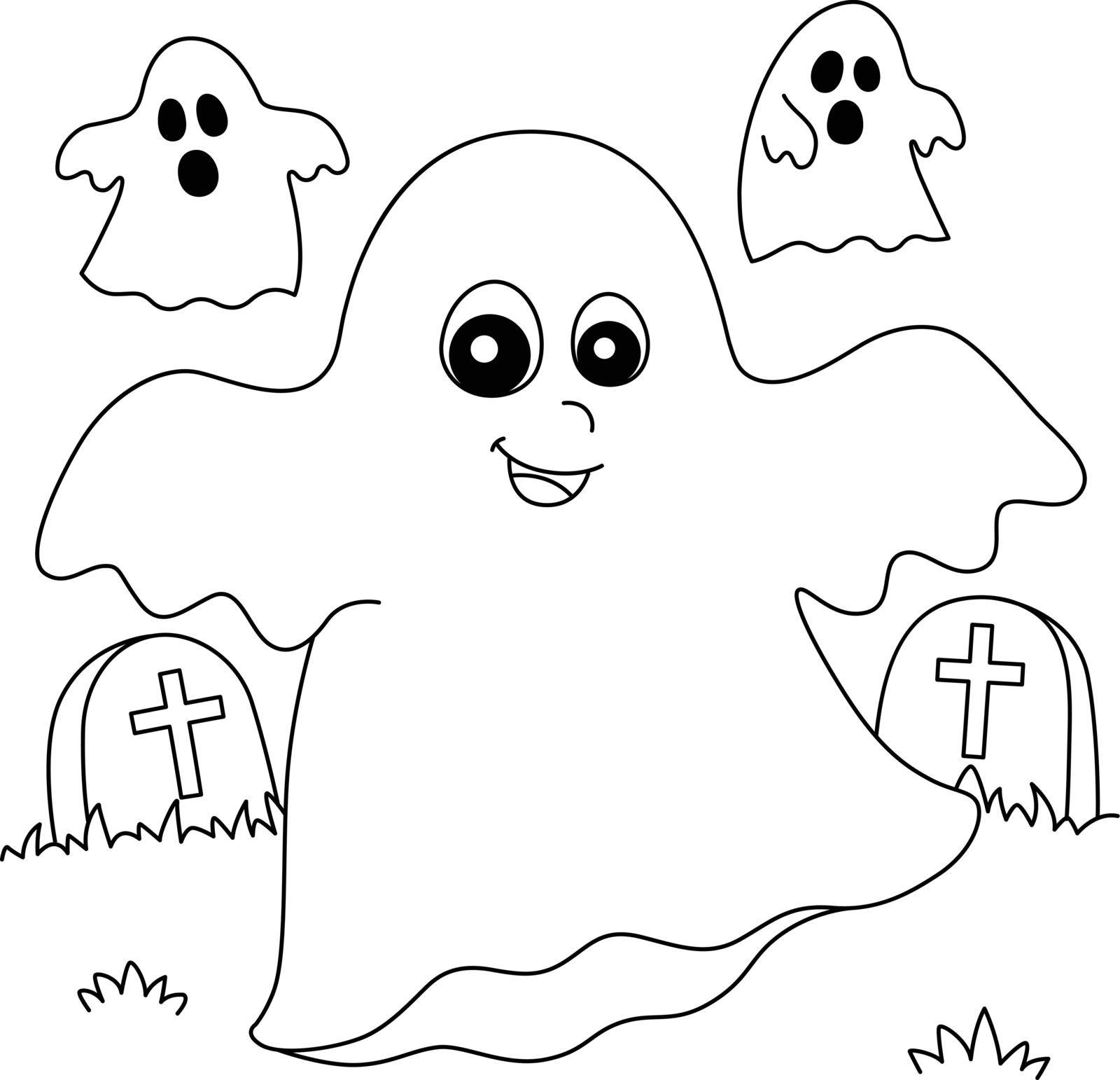 A cute and funny coloring page of a ghost on halloween. Provides hours of coloring fun for children. To color, this page is very easy. Suitable for little kids and toddlers.