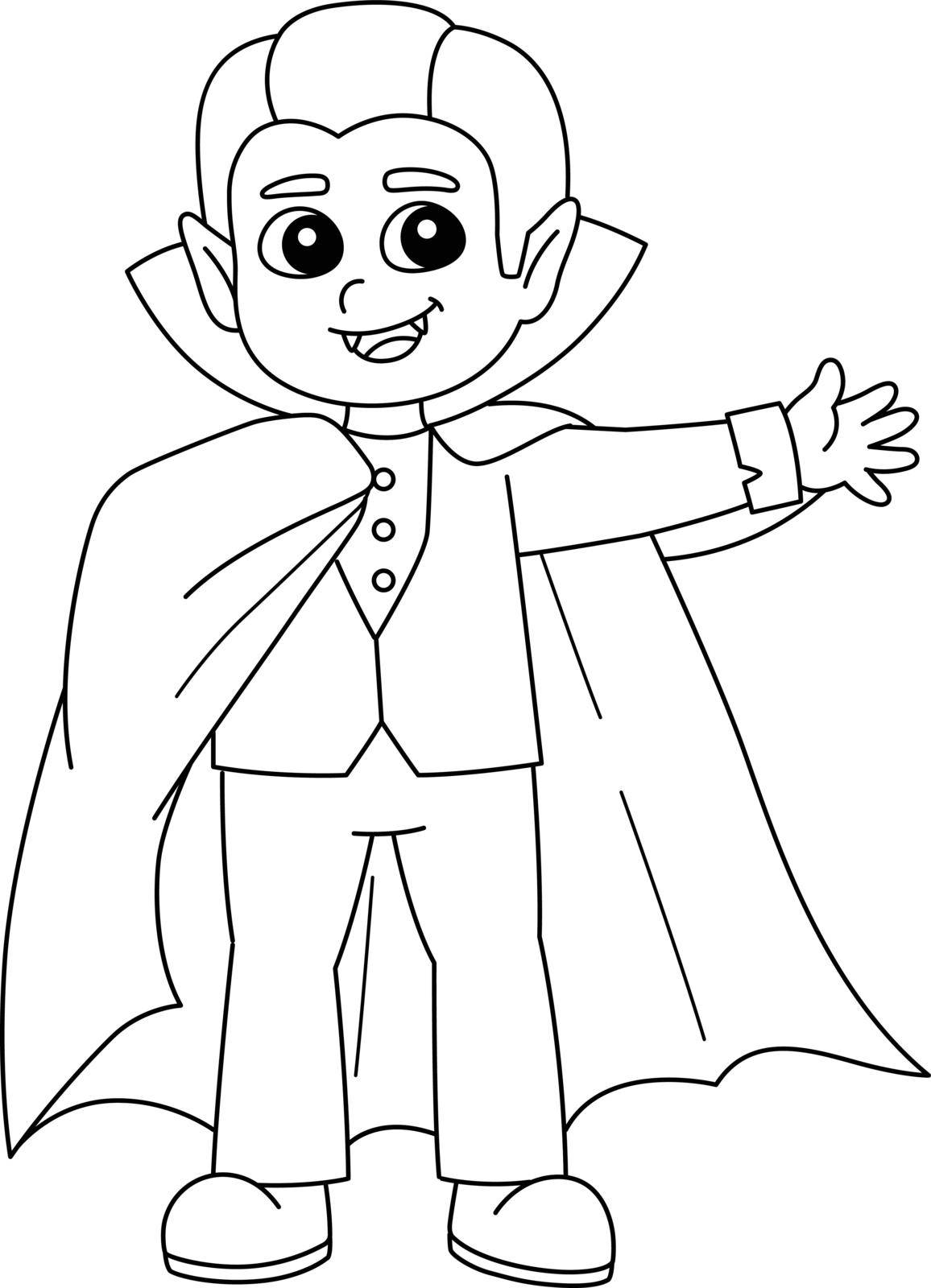 A cute and funny coloring page of a vampire Halloween. Provides hours of coloring fun for children. To color, this page is very easy. Suitable for little kids and toddlers.