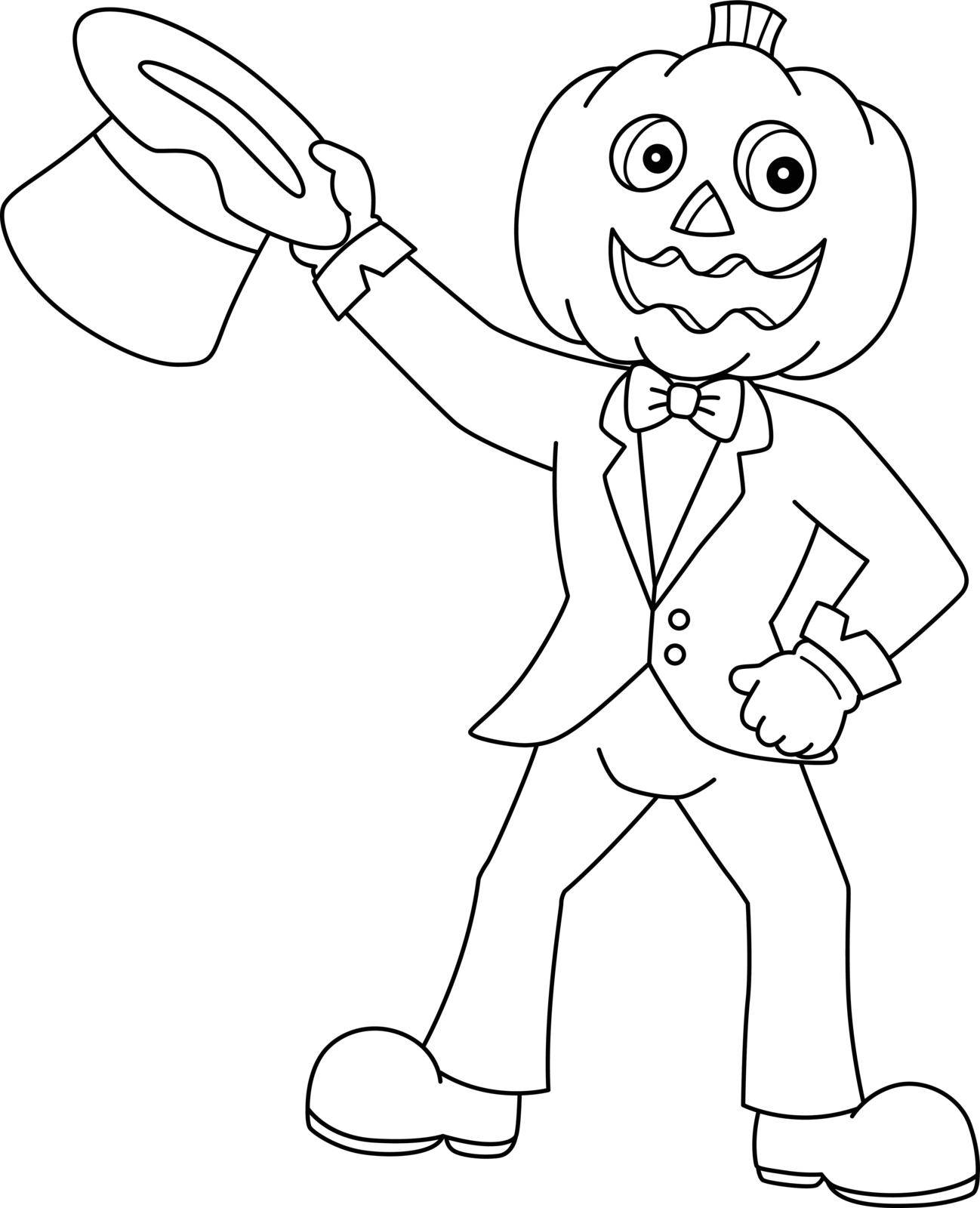 A cute and funny coloring page of a pumpkin headman. Provides hours of coloring fun for children. To color, this page is very easy. Suitable for little kids and toddlers.
