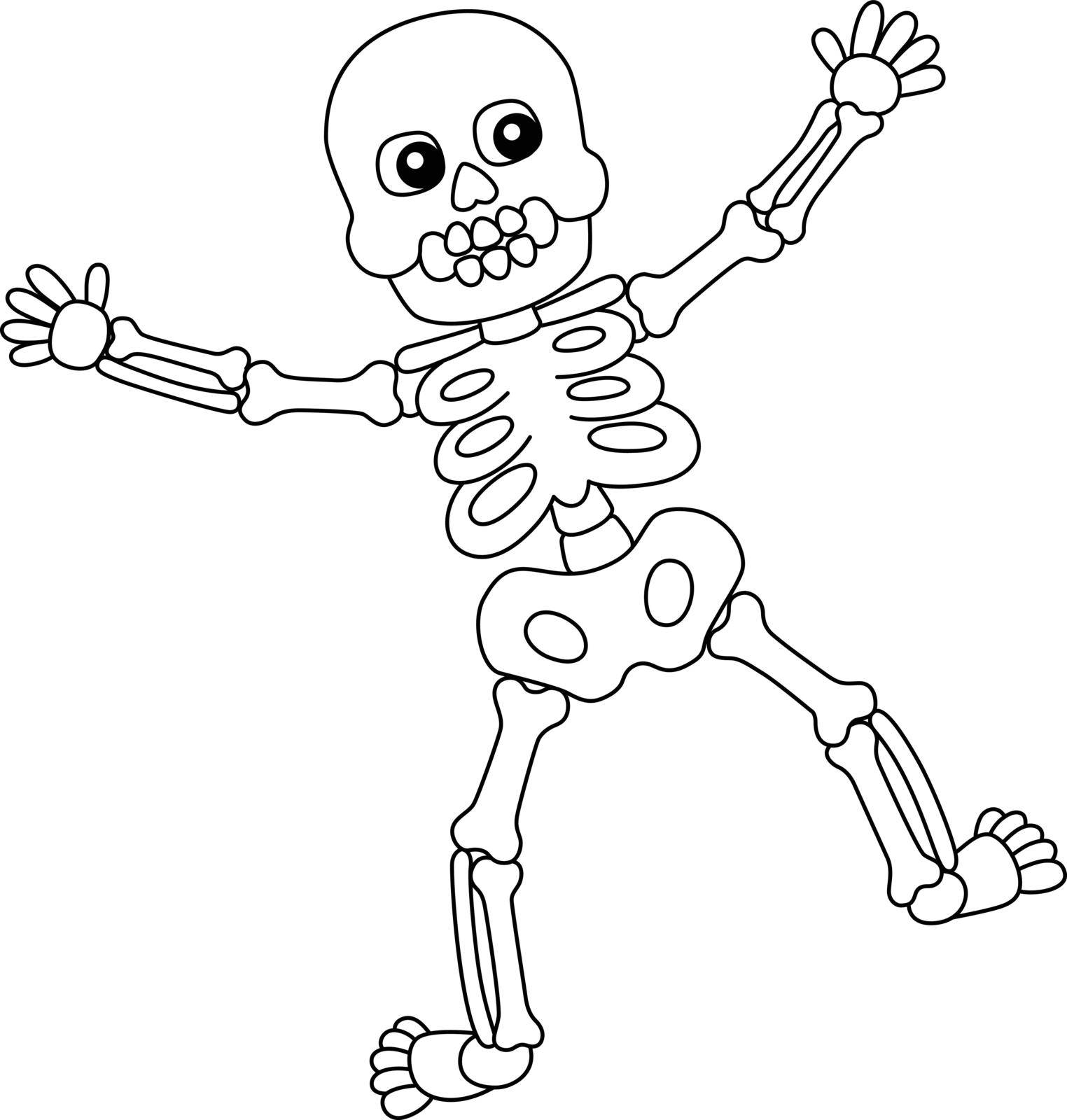 A cute and funny coloring page of a dancing skeleton. Provides hours of coloring fun for children. To color, this page is very easy. Suitable for little kids and toddlers.