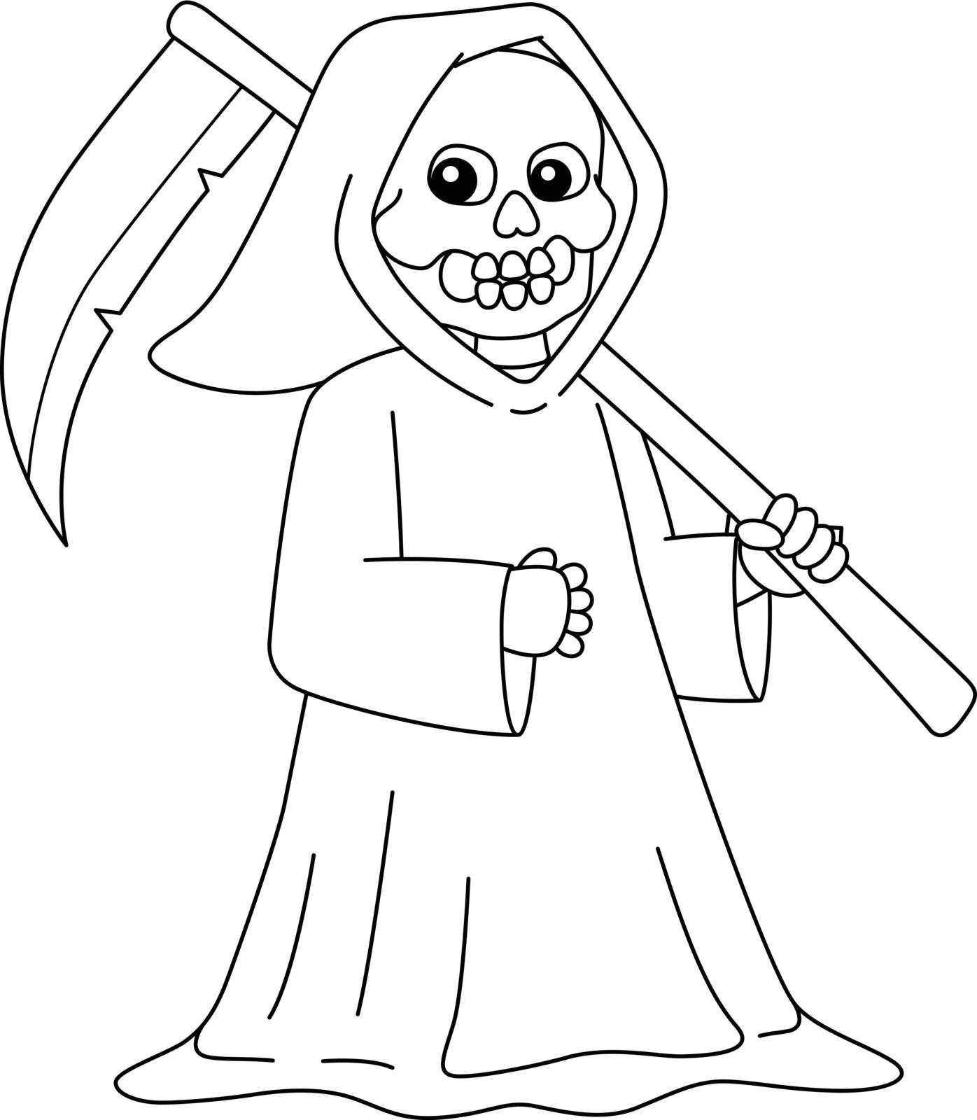A cute and funny coloring page of a grim reaper. Provides hours of coloring fun for children. To color, this page is very easy. Suitable for little kids and toddlers.