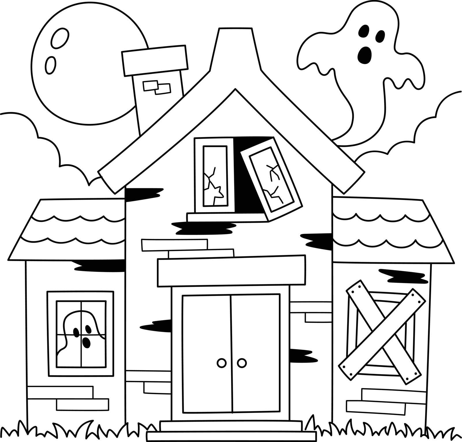 Haunted House Halloween Coloring Page for Kids by abbydesign