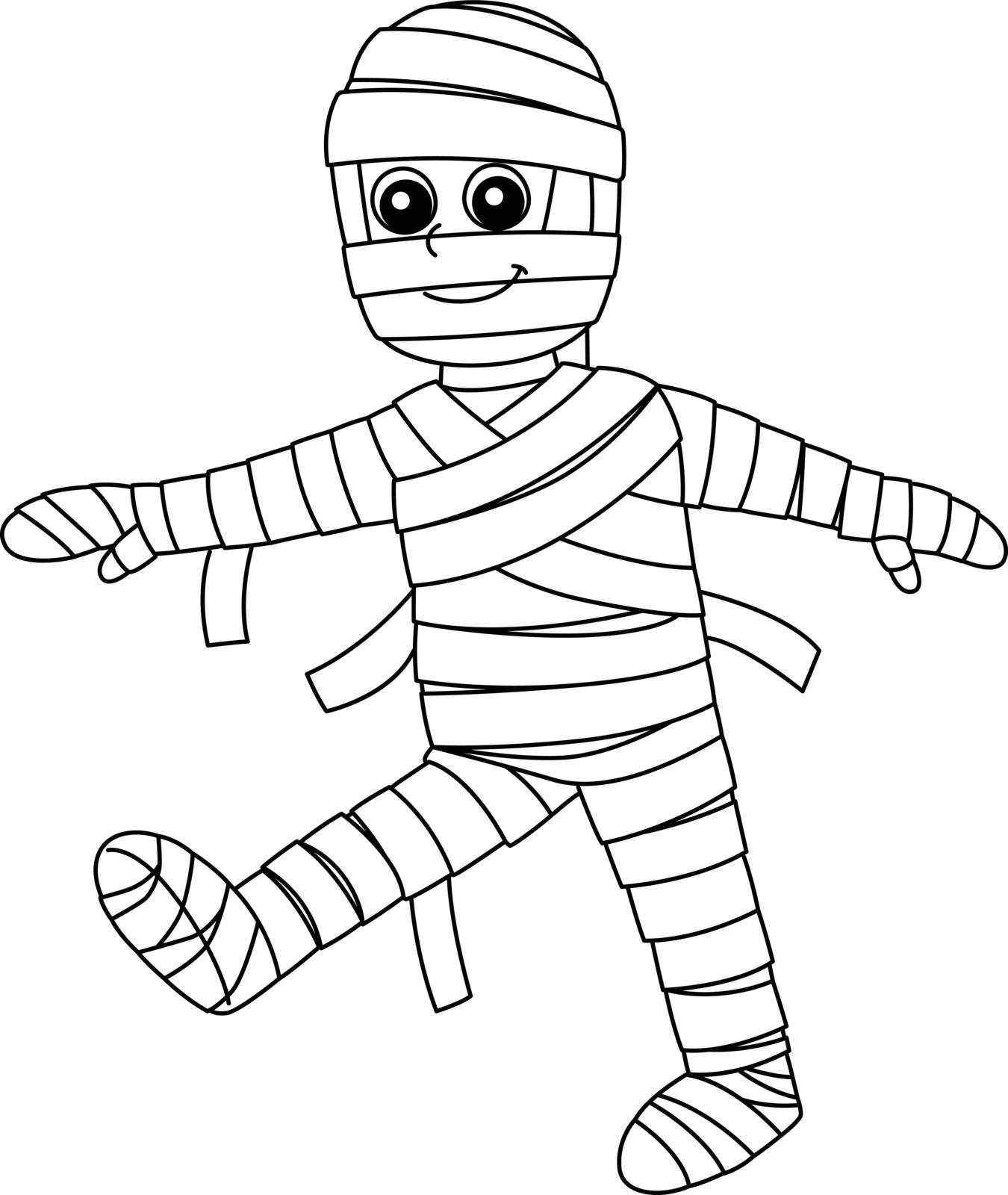 A cute and funny coloring page of a mummy Halloween. Provides hours of coloring fun for children. To color, this page is very easy. Suitable for little kids and toddlers.