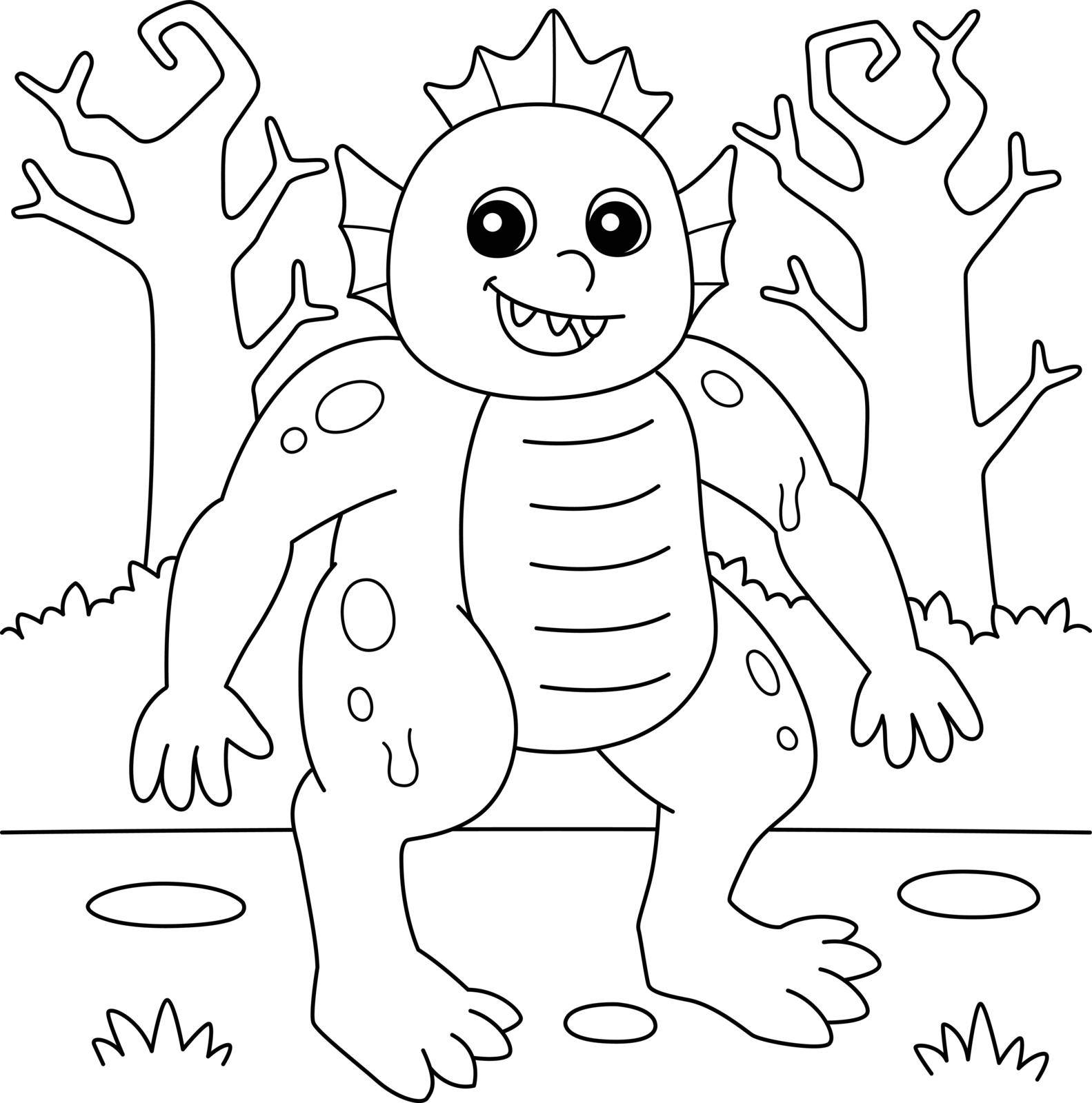 Swamp Monster Halloween Coloring Page for Kids by abbydesign