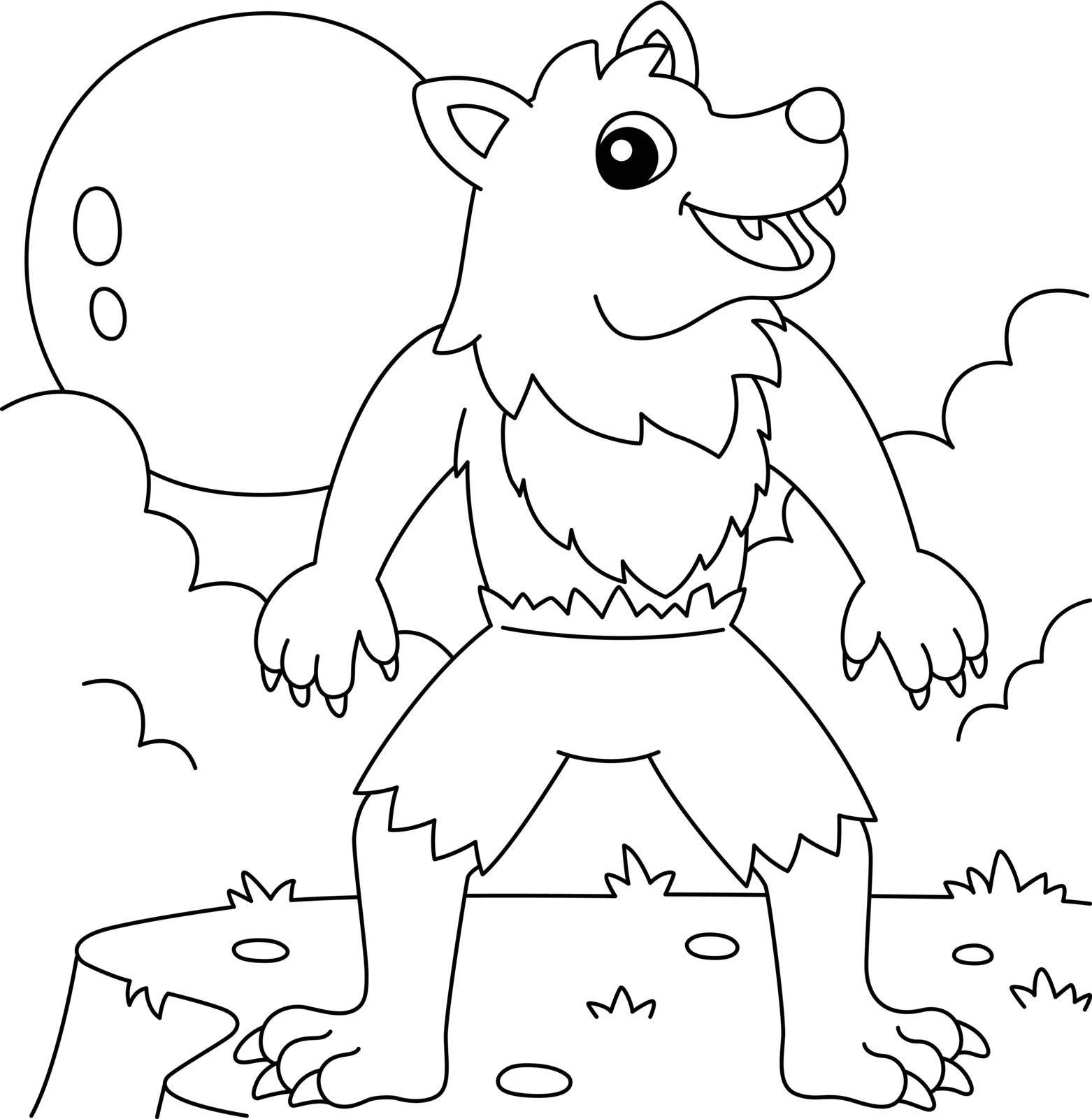 A cute and funny coloring page of a werewolf halloween. Provides hours of coloring fun for children. To color, this page is very easy. Suitable for little kids and toddlers.