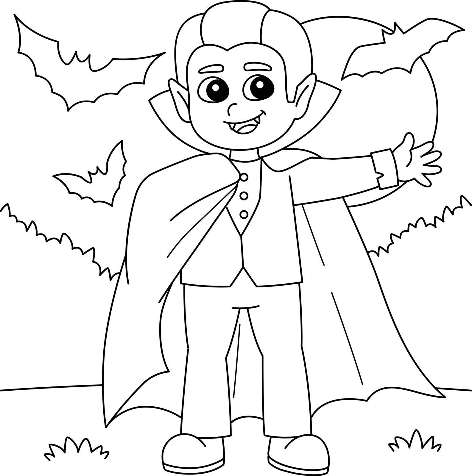 A cute and funny coloring page of a vampire halloween. Provides hours of coloring fun for children. To color, this page is very easy. Suitable for little kids and toddlers.
