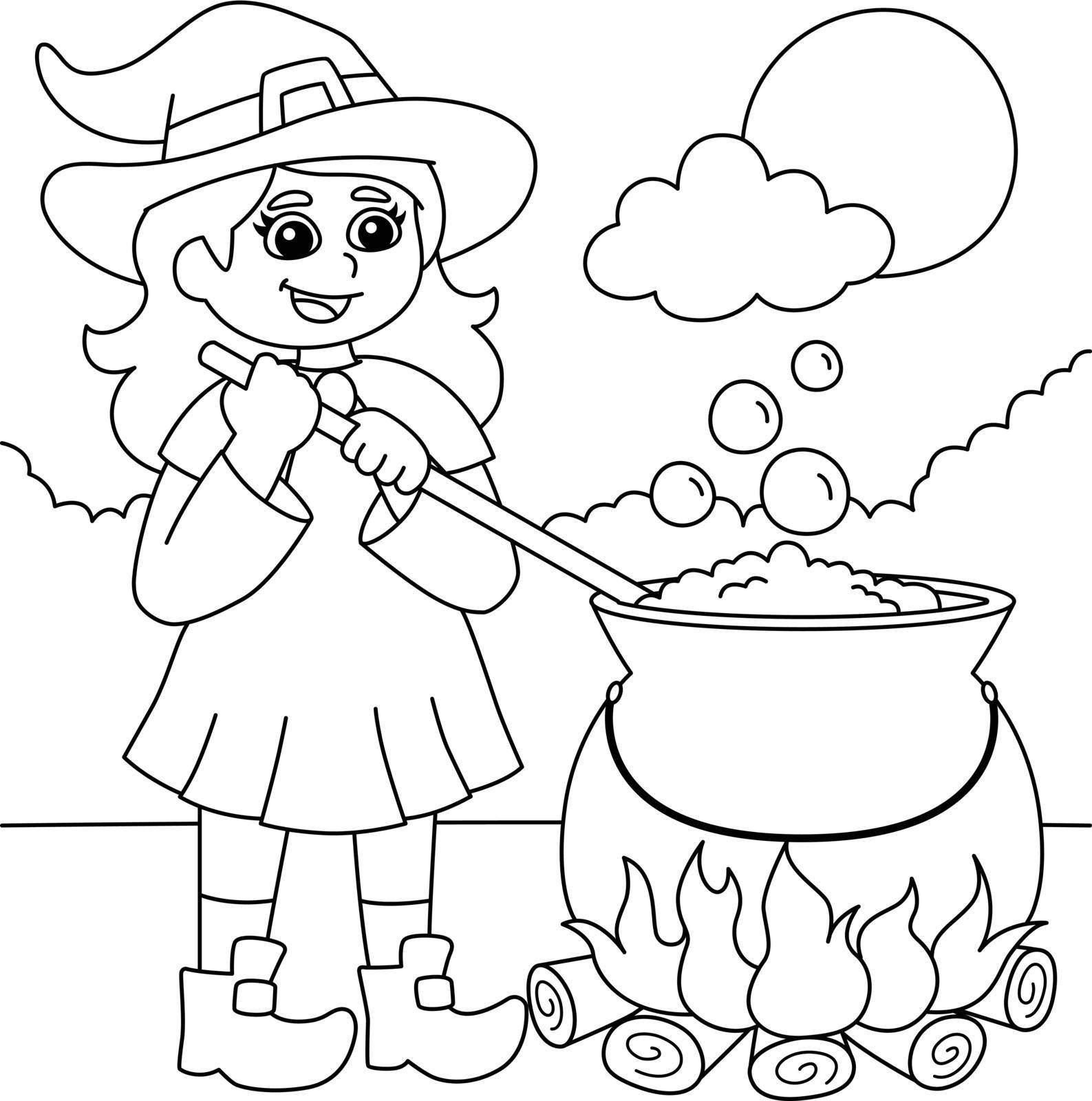 Witch Potion Pot Halloween Coloring Page for Kids by abbydesign