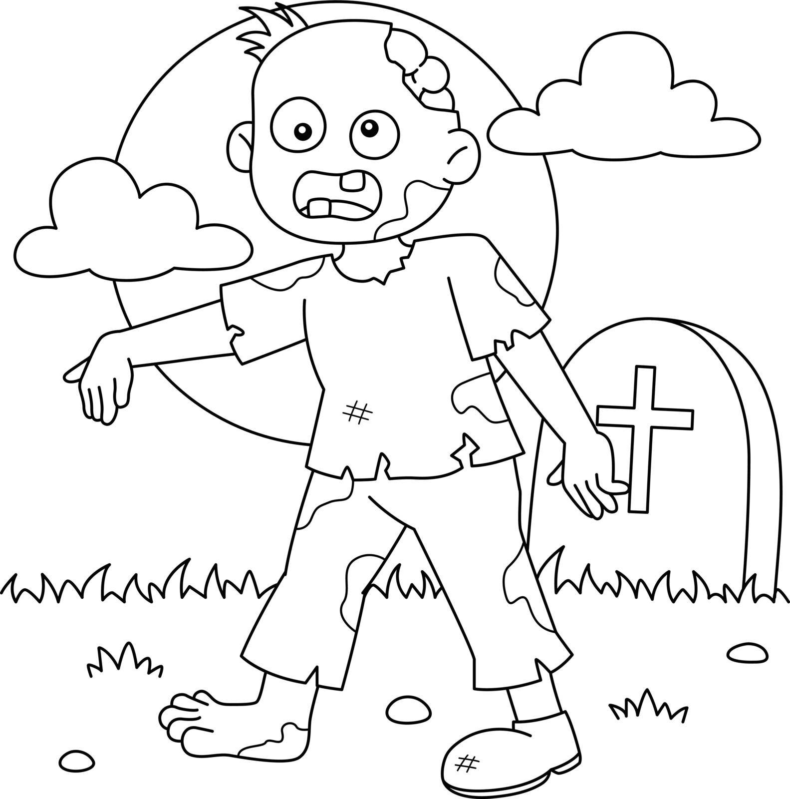 A cute and funny coloring page of a zombie Halloween. Provides hours of coloring fun for children. To color, this page is very easy. Suitable for little kids and toddlers.