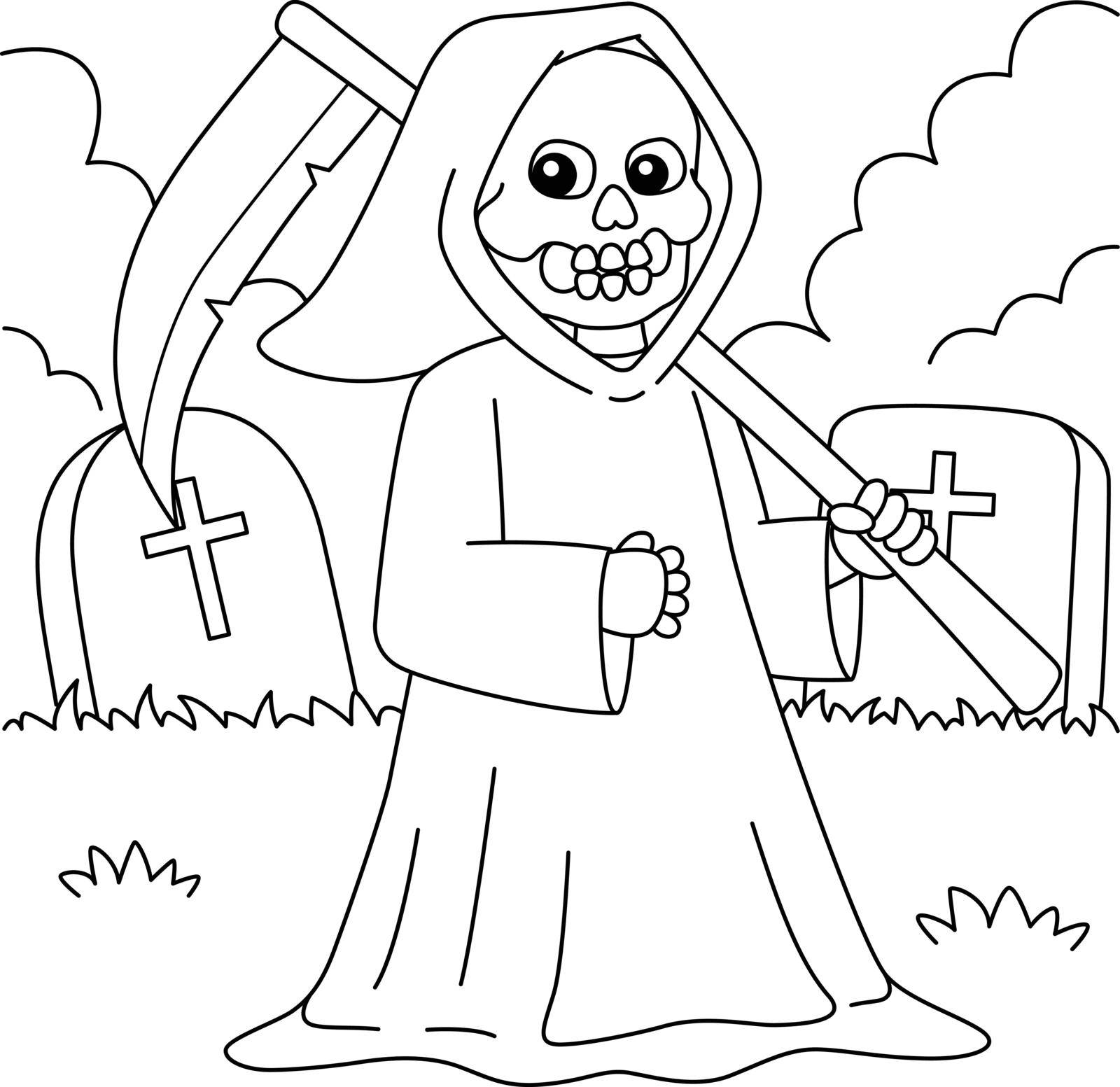 Grim Reaper Halloween Coloring Page for Kids by abbydesign